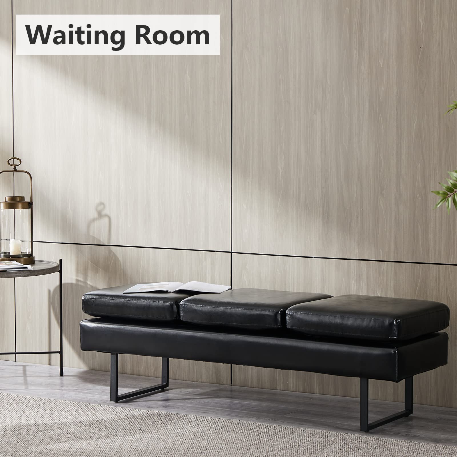 59.5" Waiting Chair Bench Seating Faux Leather Black