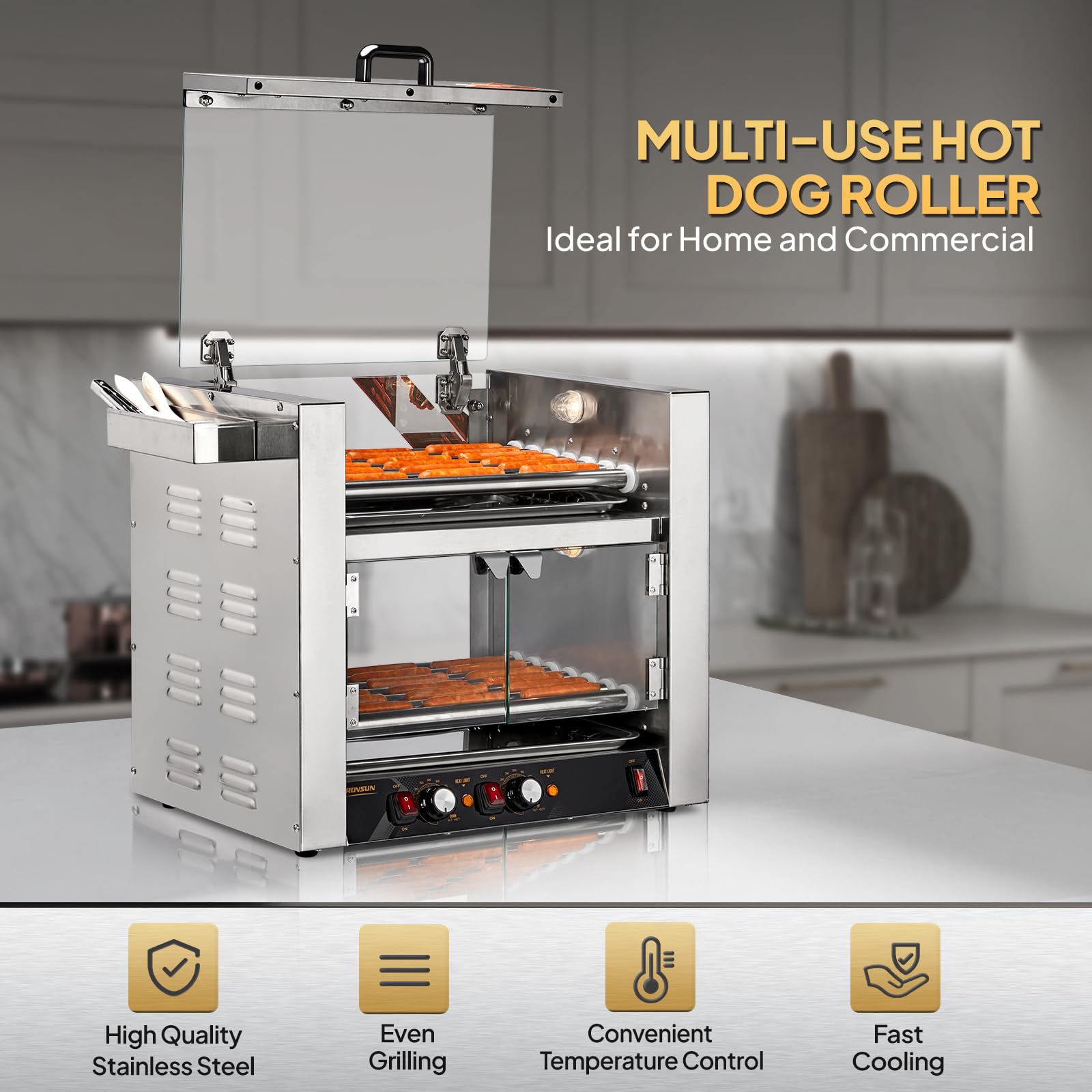 ROVSUN 2-Tier 36 Hot Dog Roller Grill with Cover