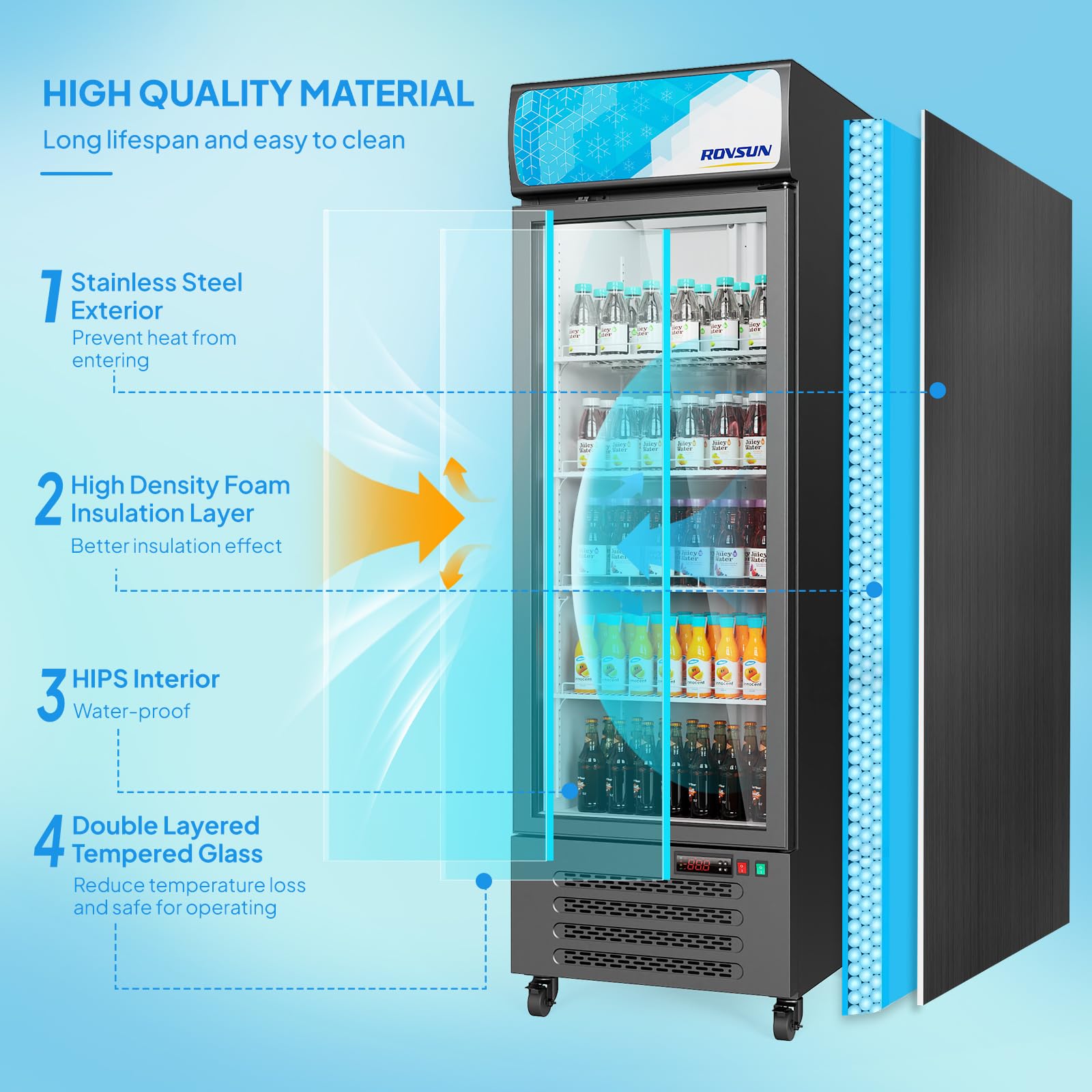 ROVSUN 25" 17 Cu.Ft. Black Glass Door Merchandising Refrigerator