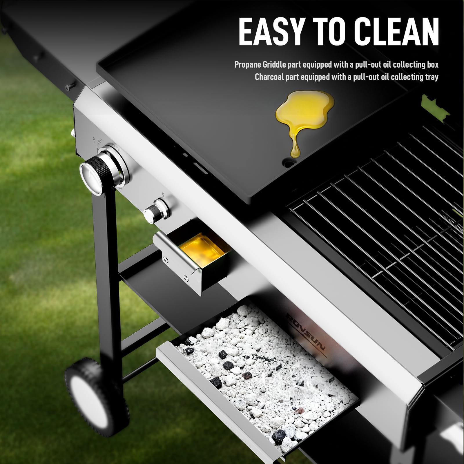 ROVSUN 2-in-1 Propane Grill and Charcoal Grill Combo with Lid