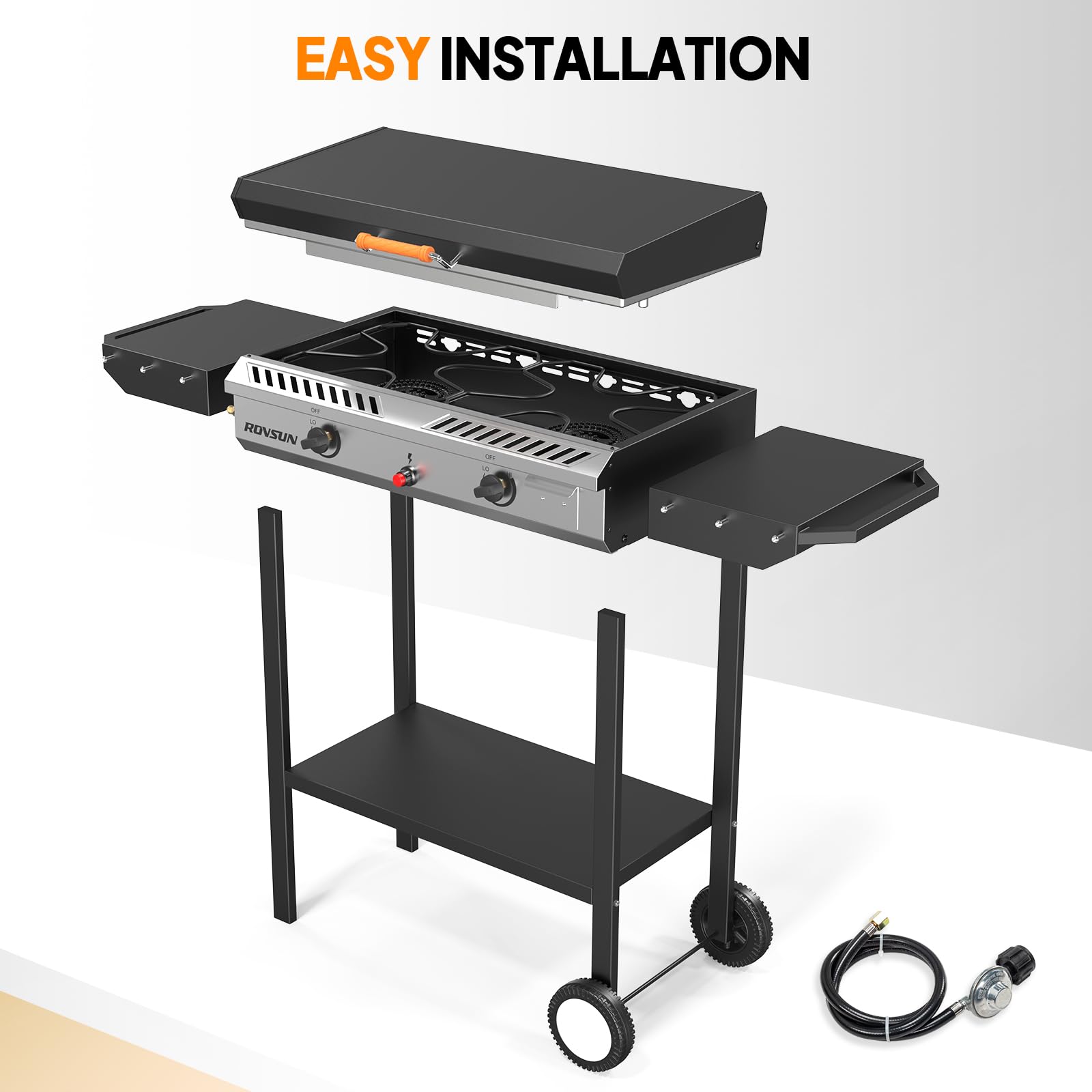 ROVSUN 2-Burner 150,000 BTU 2-in-1 Propane Stove & Griddle with Side Shelves, Wheels