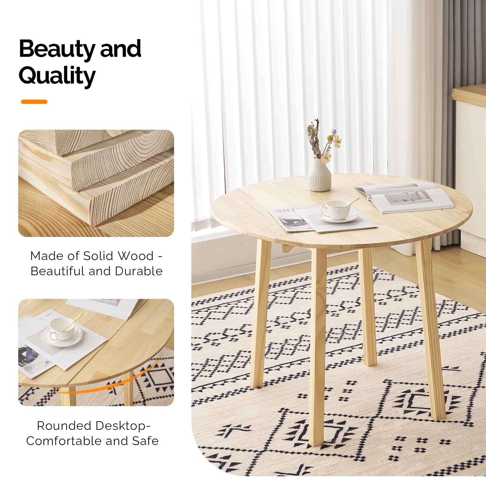 35" Solid Wood Drop Leaf Dining Room Desk Light Oak