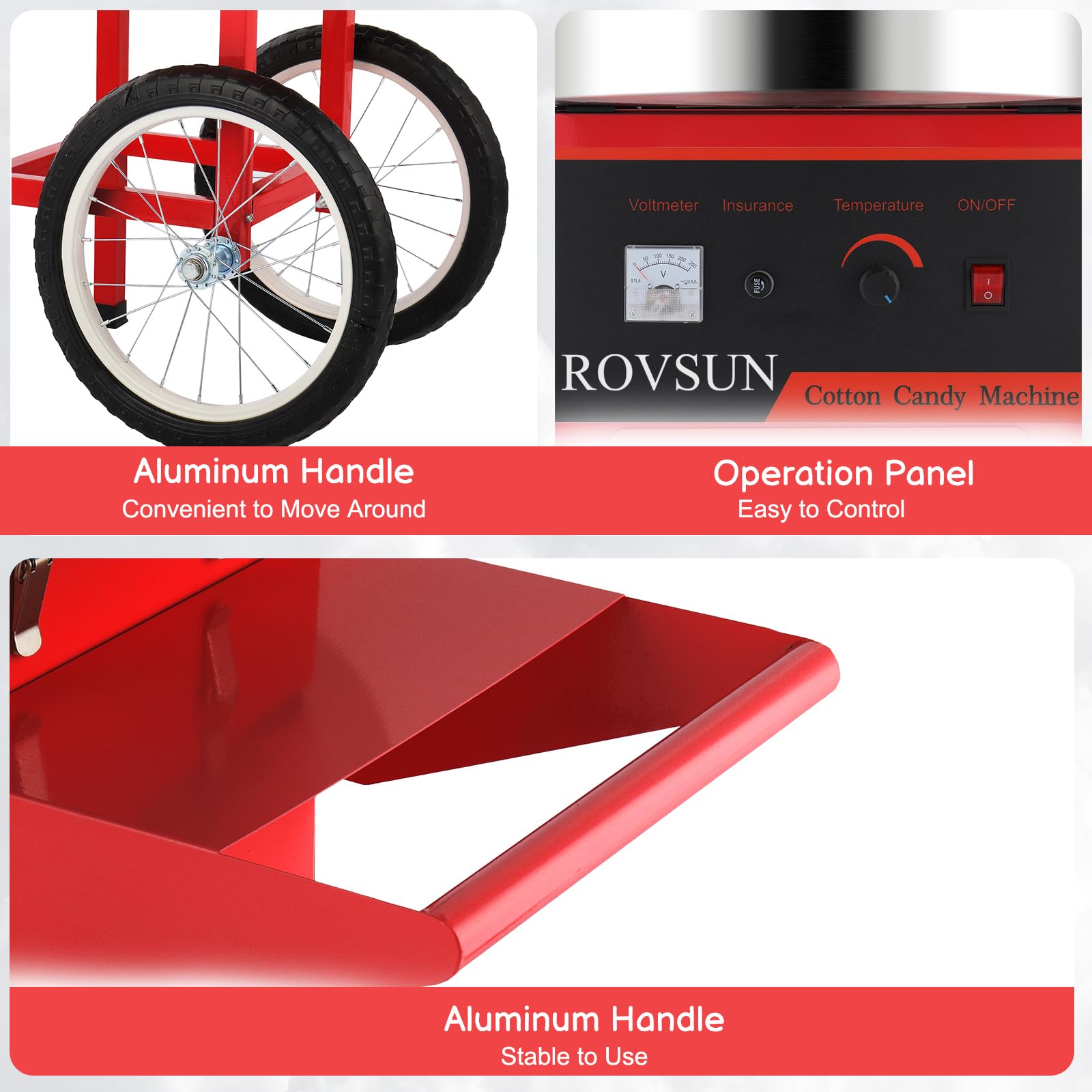 ROVSUN 21" 980W 110V Cotton Candy Machine Cart with Bowl & Cover Red
