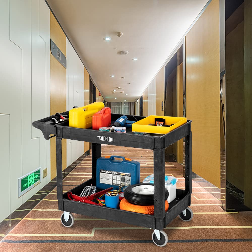 2-Tier 47" x 26" 550 lb. Capacity Plastic Utility Cart with Wheels Black