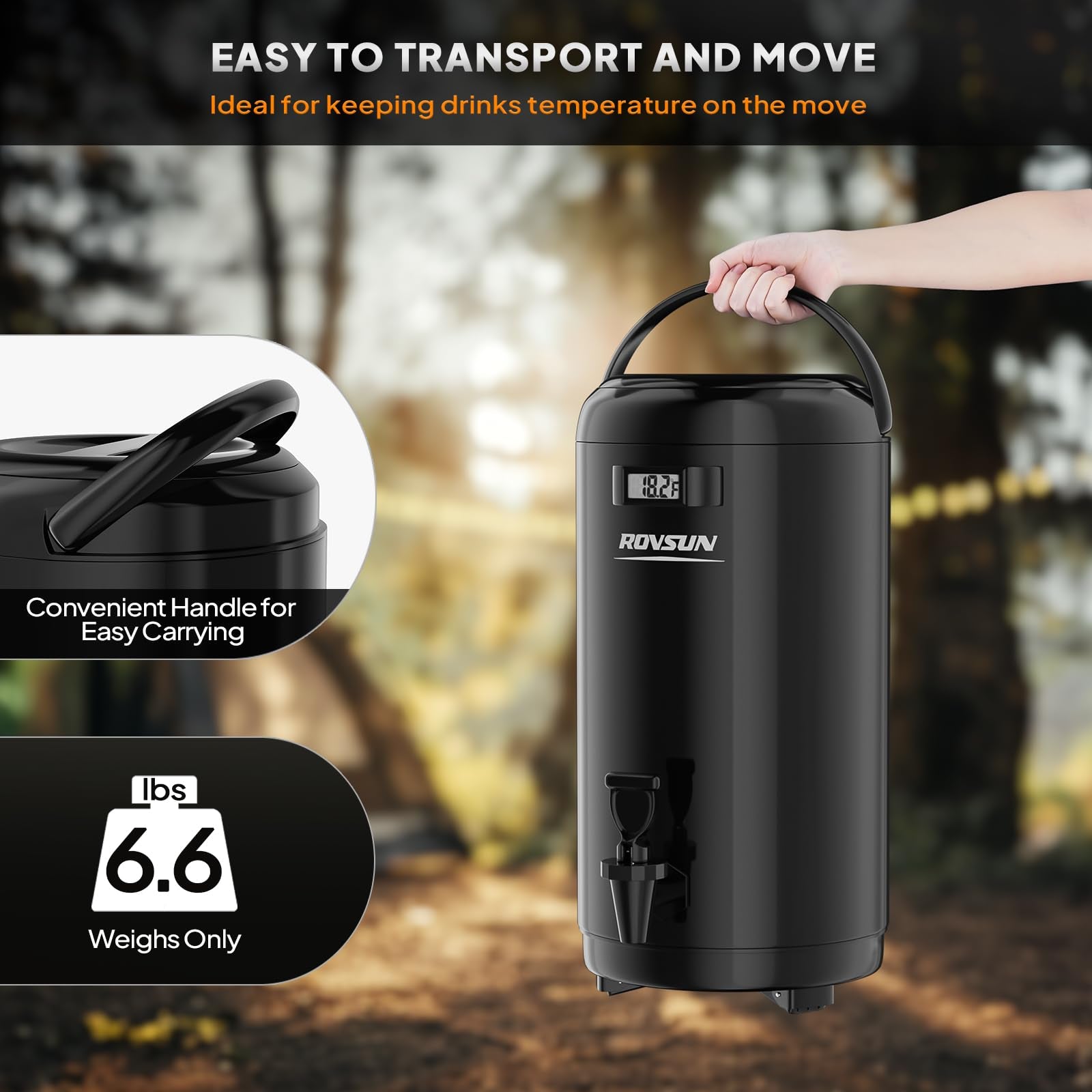 ROVSUN 3.2 Gallon Stainless Steel Insulated Beverage Dispenser Black