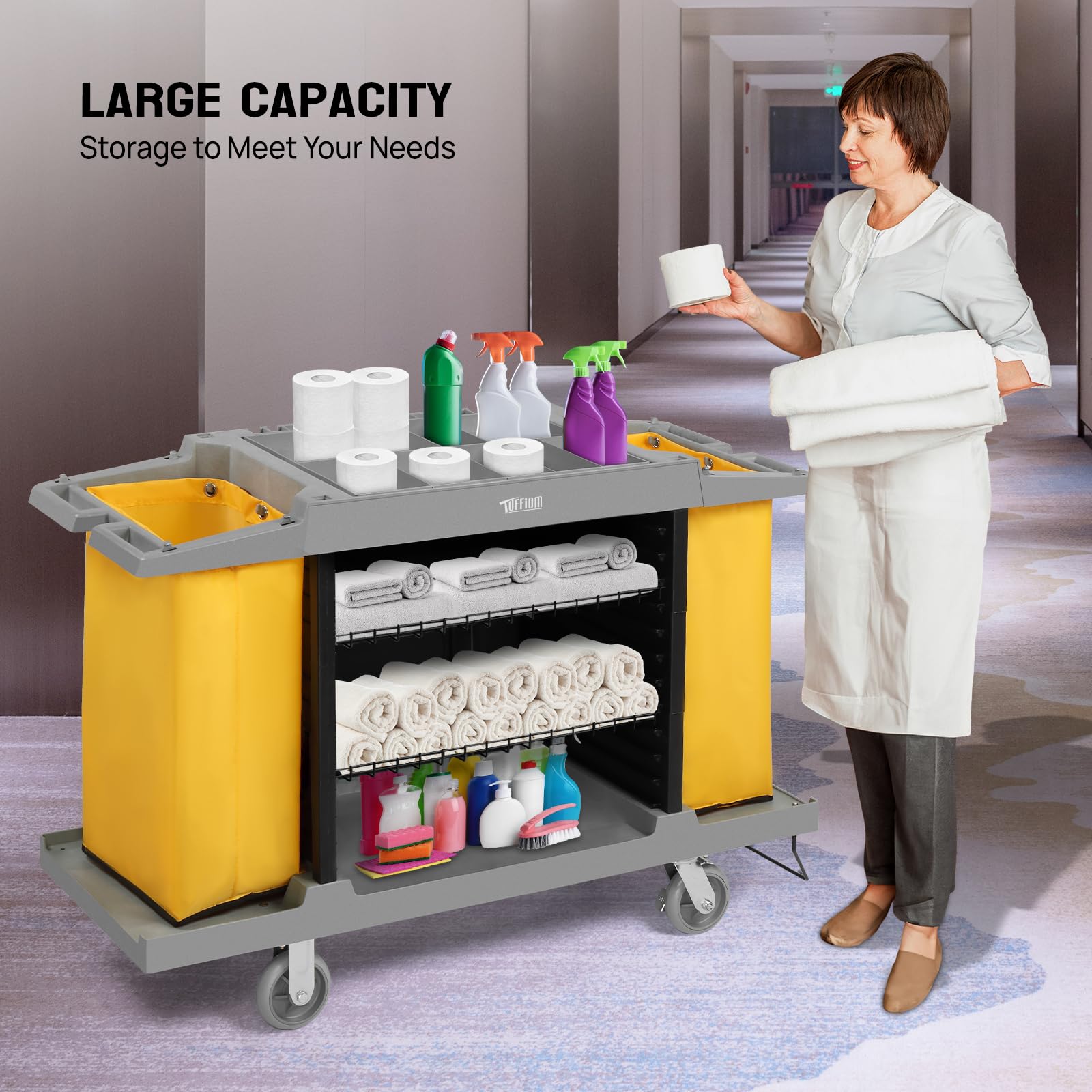 57" Multifunctional Housekeeping Hotel Cart Janitorial Cart
