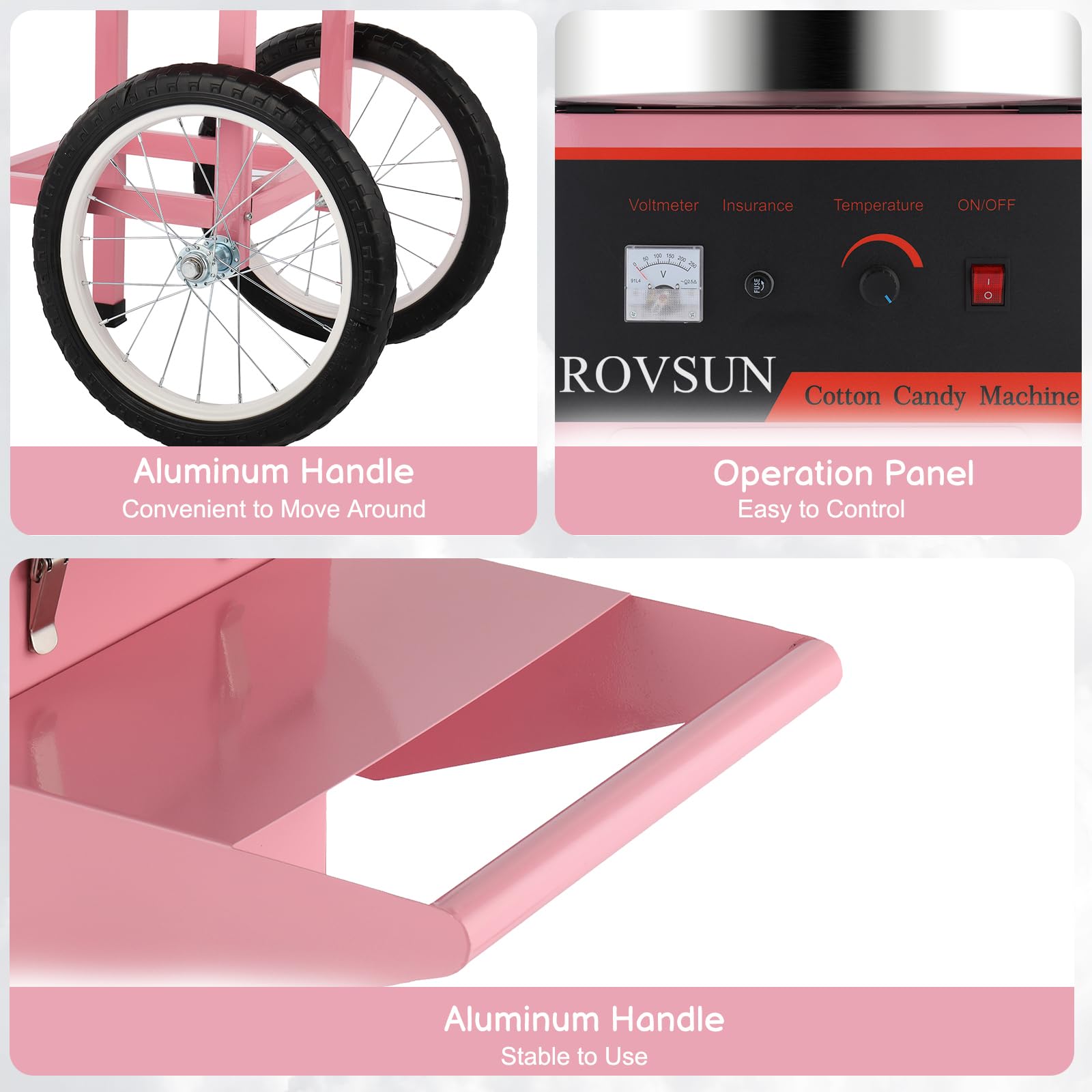 ROVSUN 21" 980W 110V Cotton Candy Machine Cart with Bowl & Cover Pink