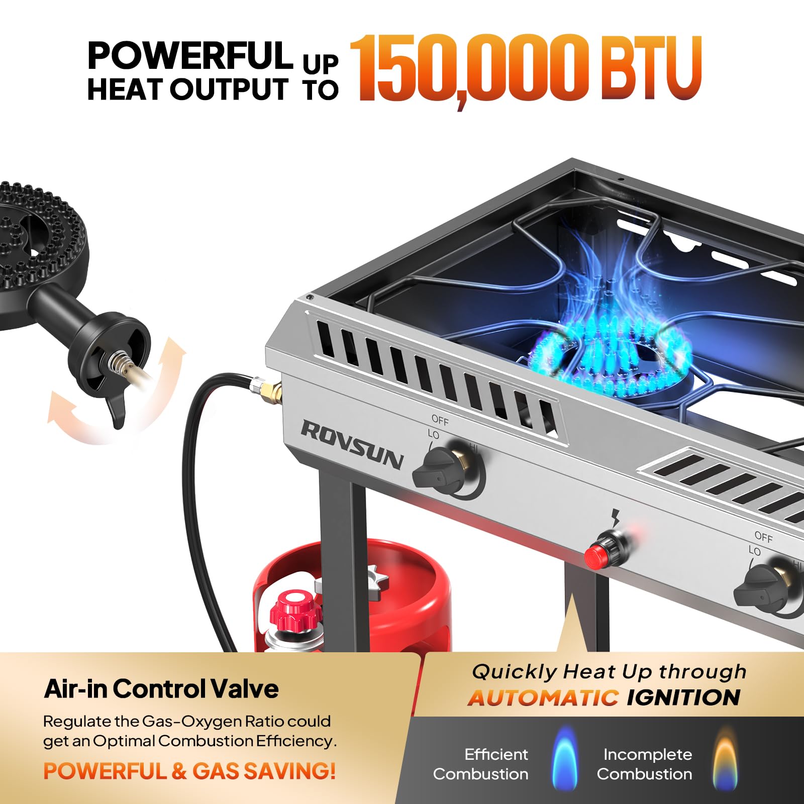ROVSUN 2-Burner 150,000 BTU Camping Propane Stove with Wheels