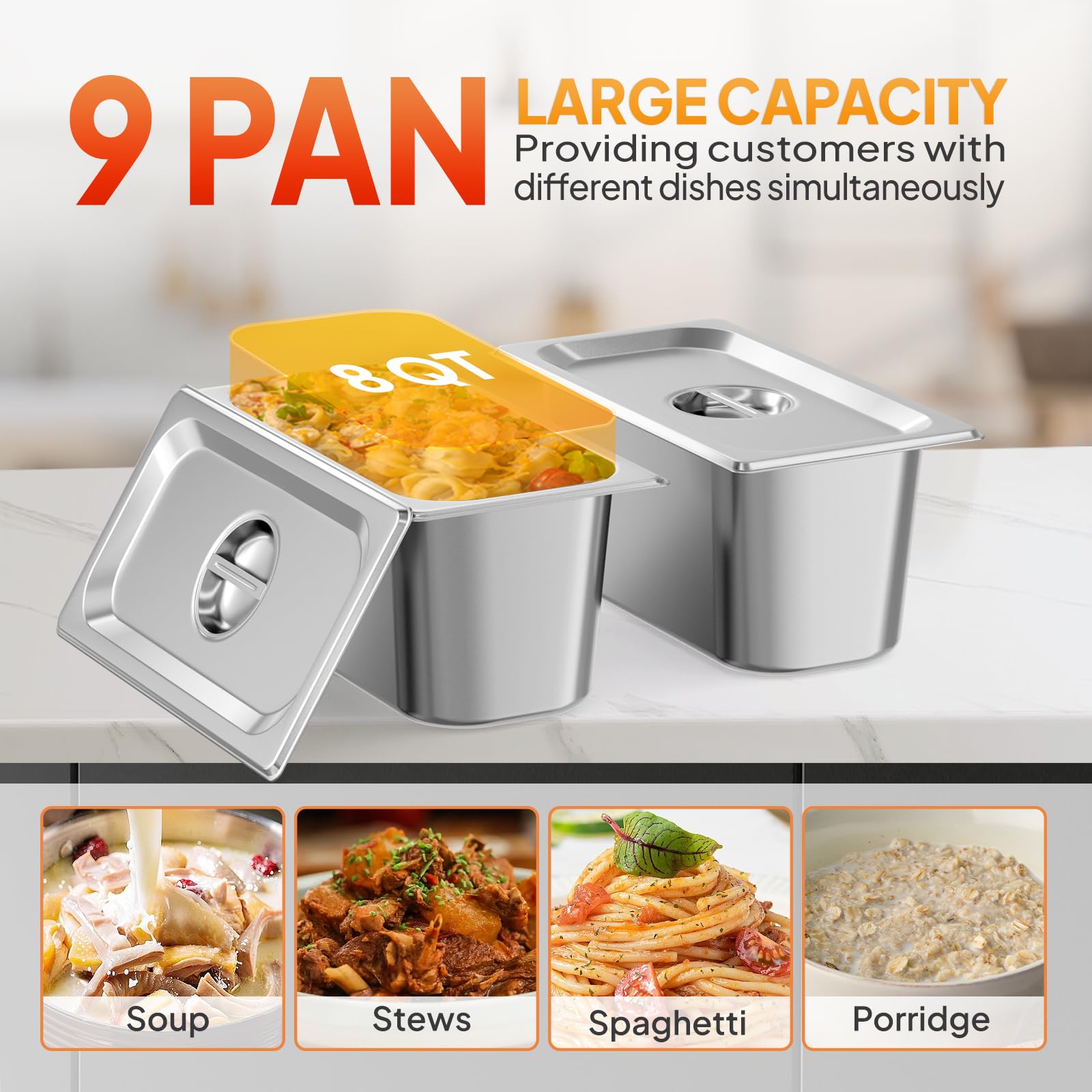 ROVSUN 72 QT 9-Pan Electric Steam Table with Independent Temp Control