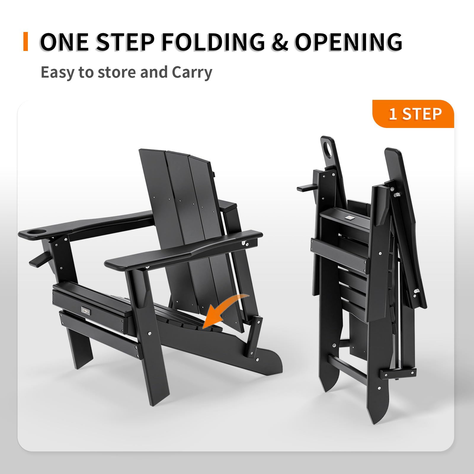 Oversized Plastic Folding HDPE Adirondack Chairs with Cup Holder Black