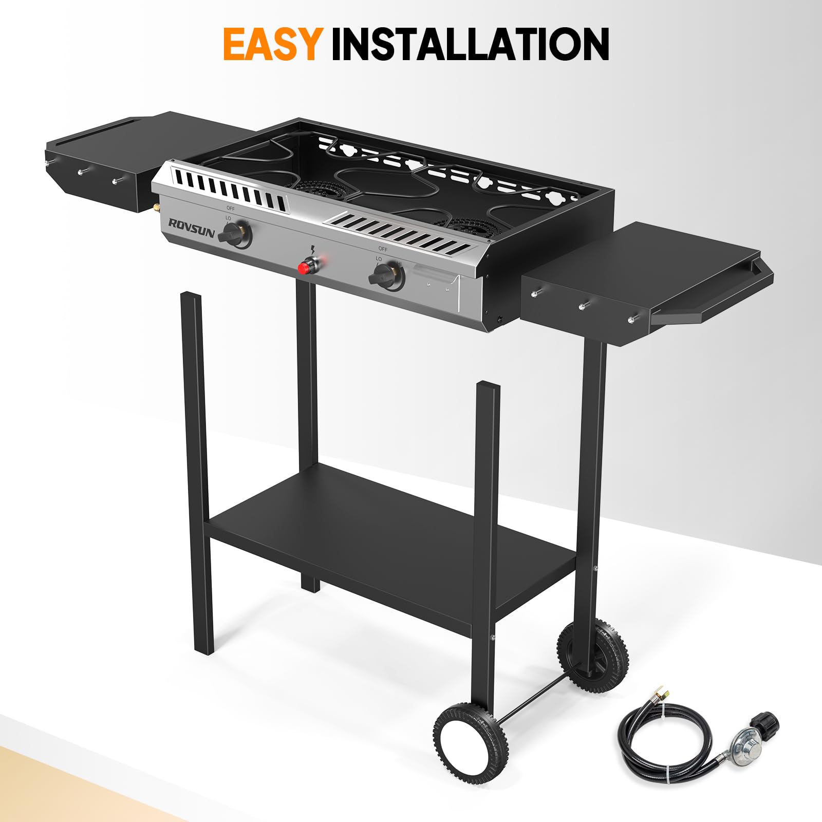 ROVSUN 2-Burner 150,000 BTU Camping Propane Stove with Wheels & Side Shelves