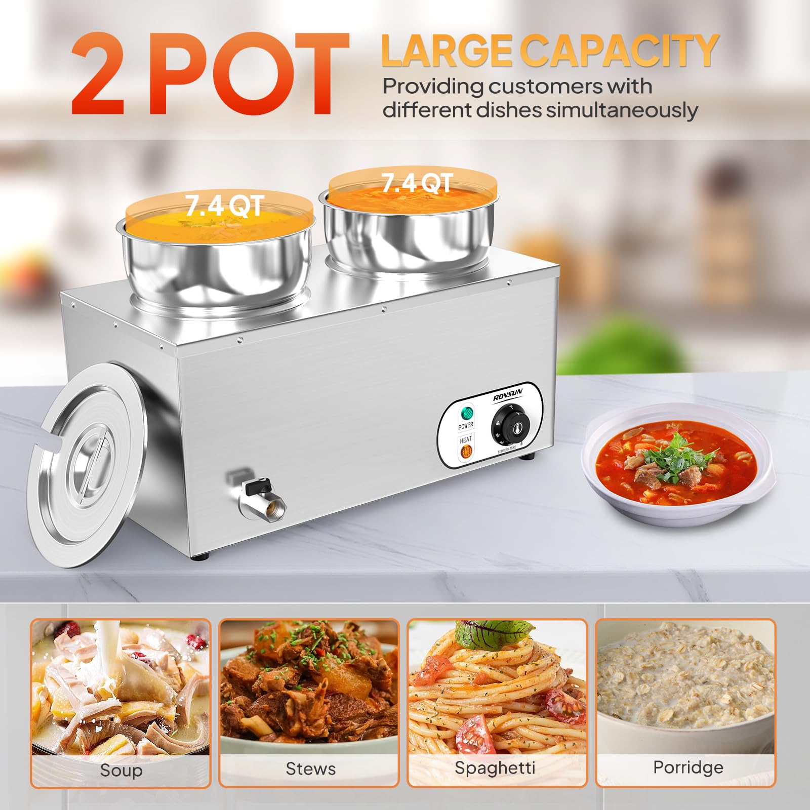 ROVSUN 15 QT 1,200W 110V Electric Soup Warmer Steam Table Countertop