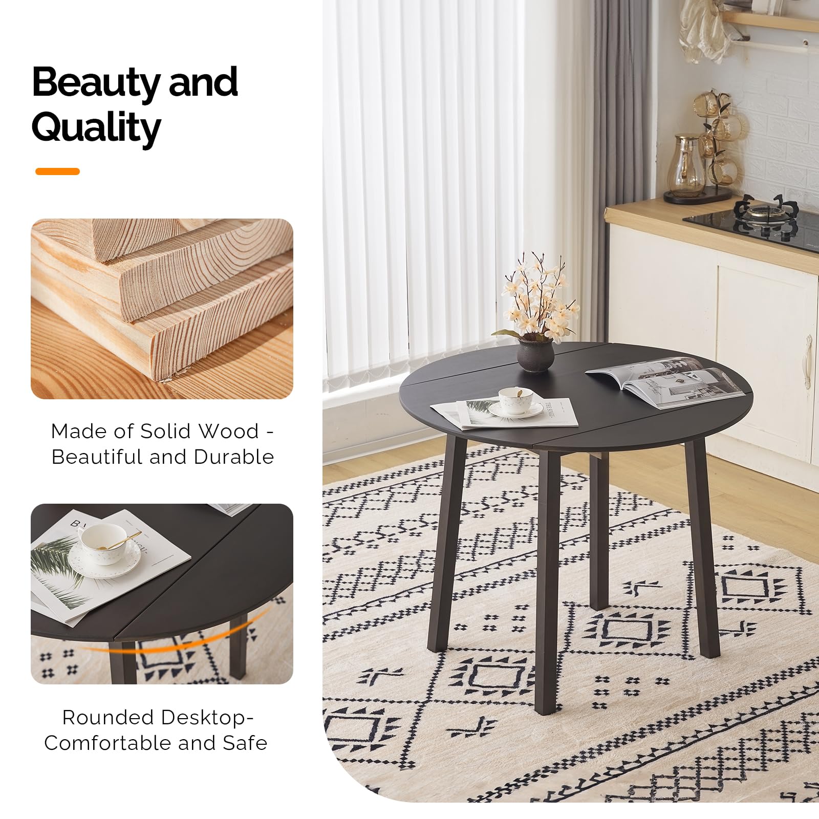 35" Solid Wood Drop Leaf Dining Room Desk Brown