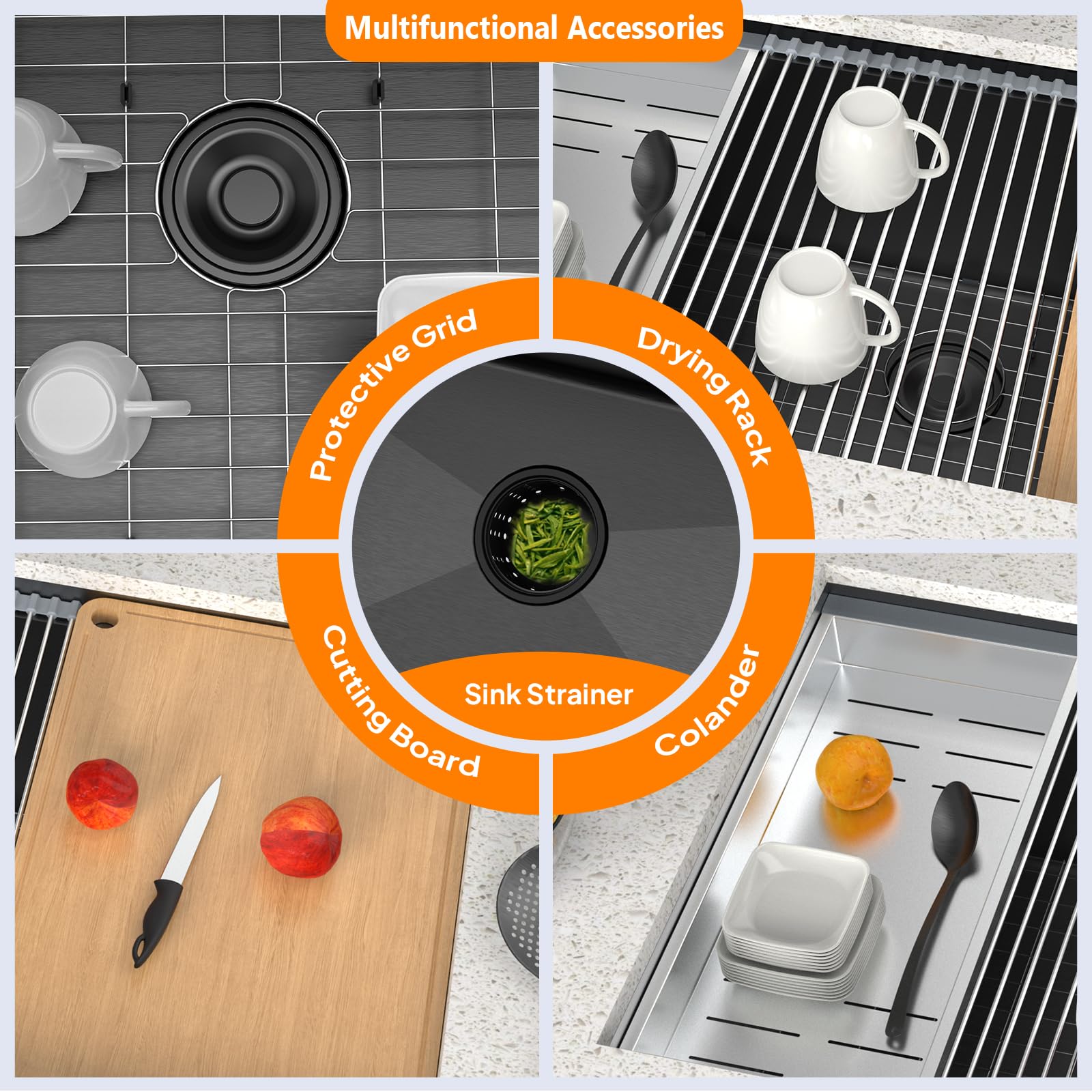 ROVSUN 33" x 19" Undermount Stainless Steel Sink for Kitchen Black