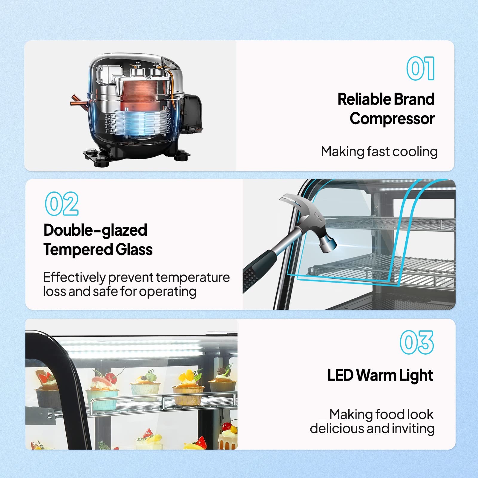 ROVSUN 27" 3.7 Cu.Ft. 170W 110V Silver Refrigerated Bakery Display Case