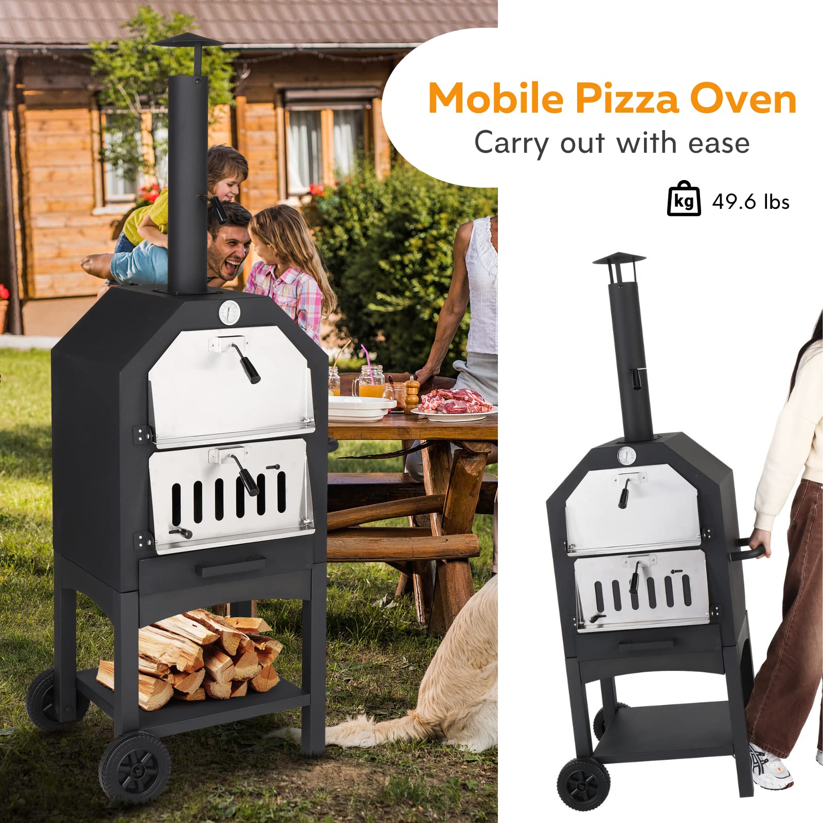 ROVSUN Outdoor Wood Fired Pizza Oven for Patio Cooking Picnic Party