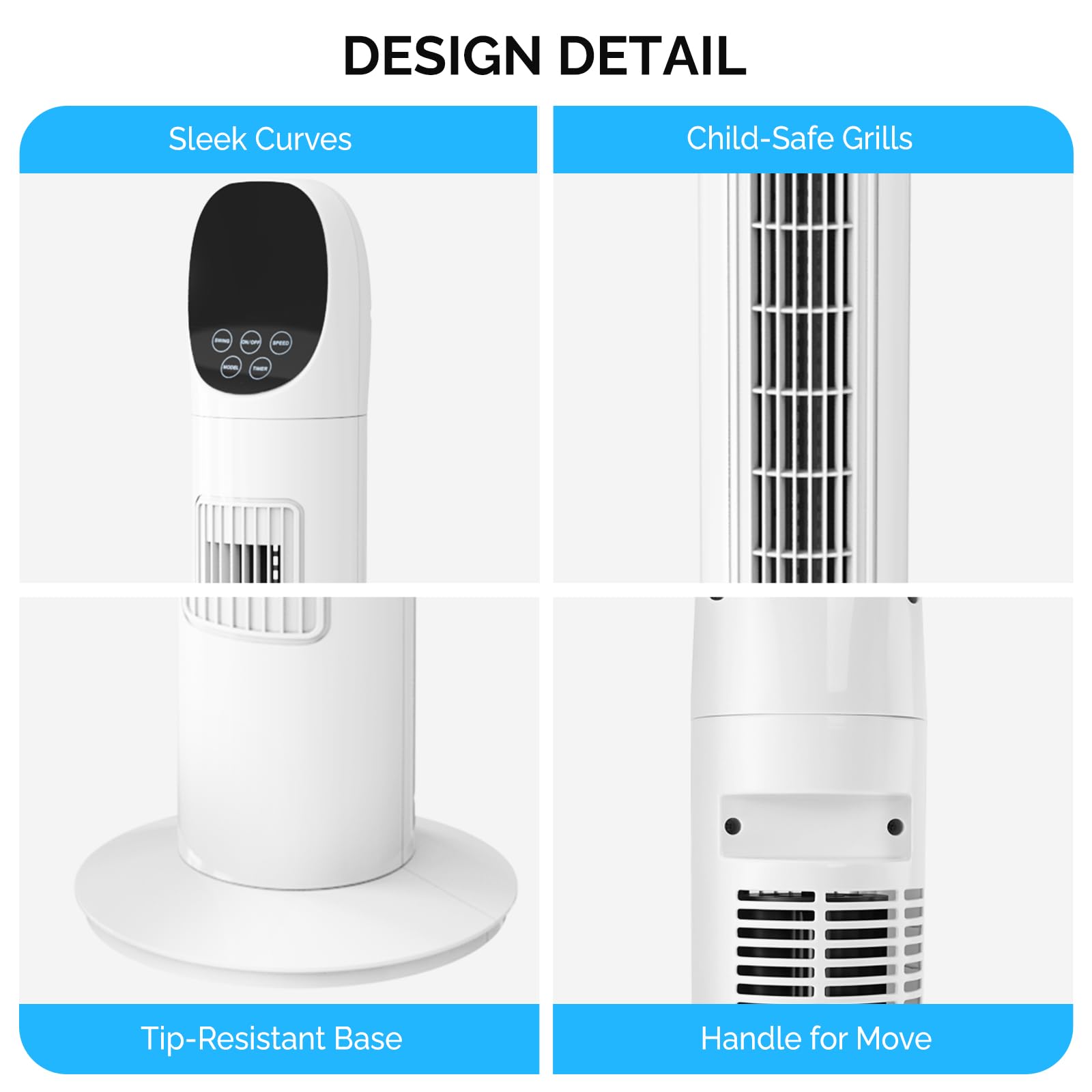 ROVSUN 34" 50W 110V Tower Fan with 3 Speeds