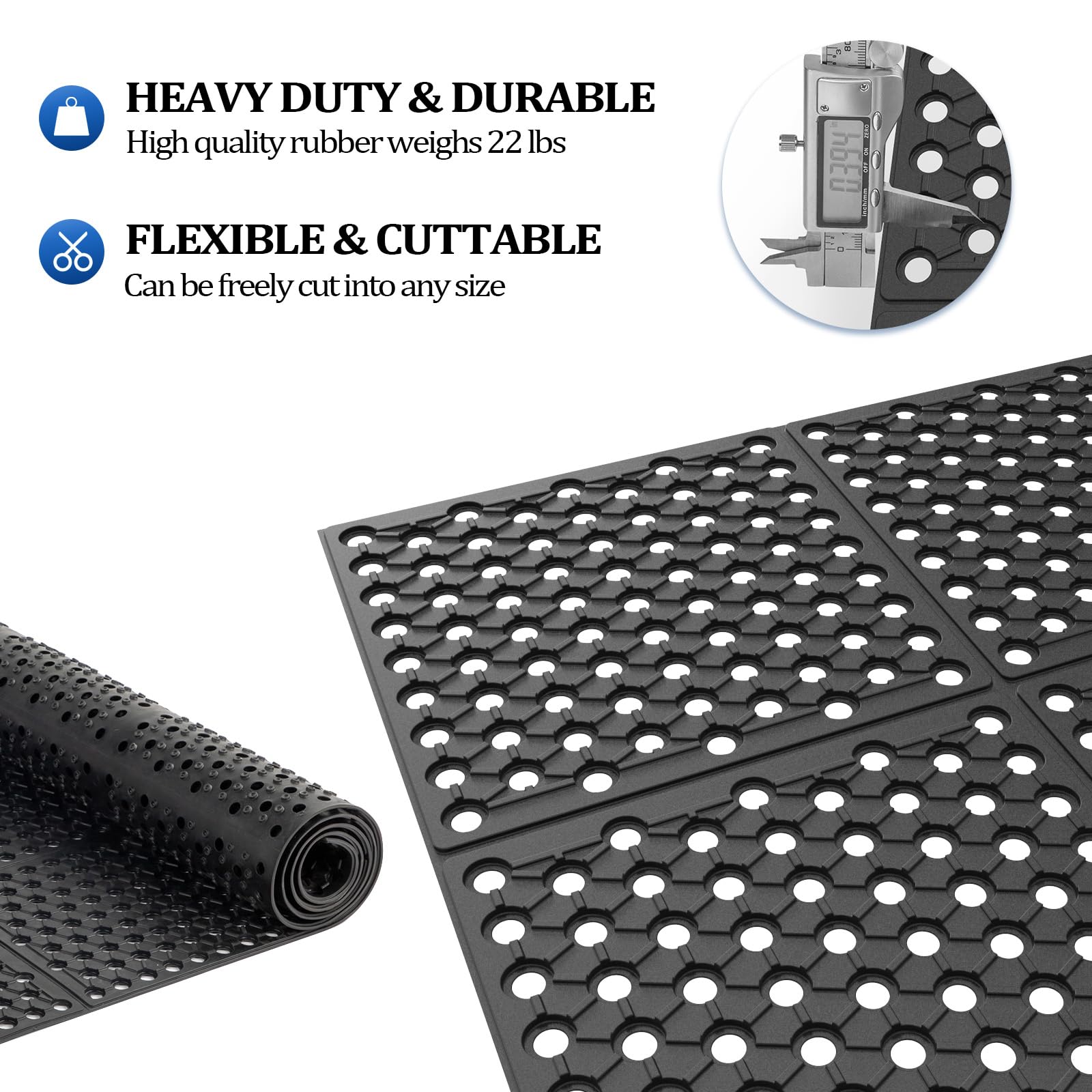 ROVSUN 36'' x 83''(3 x 7 FT) Rubber Floor Mat Anti-Fatigue Non-Slip with Holes