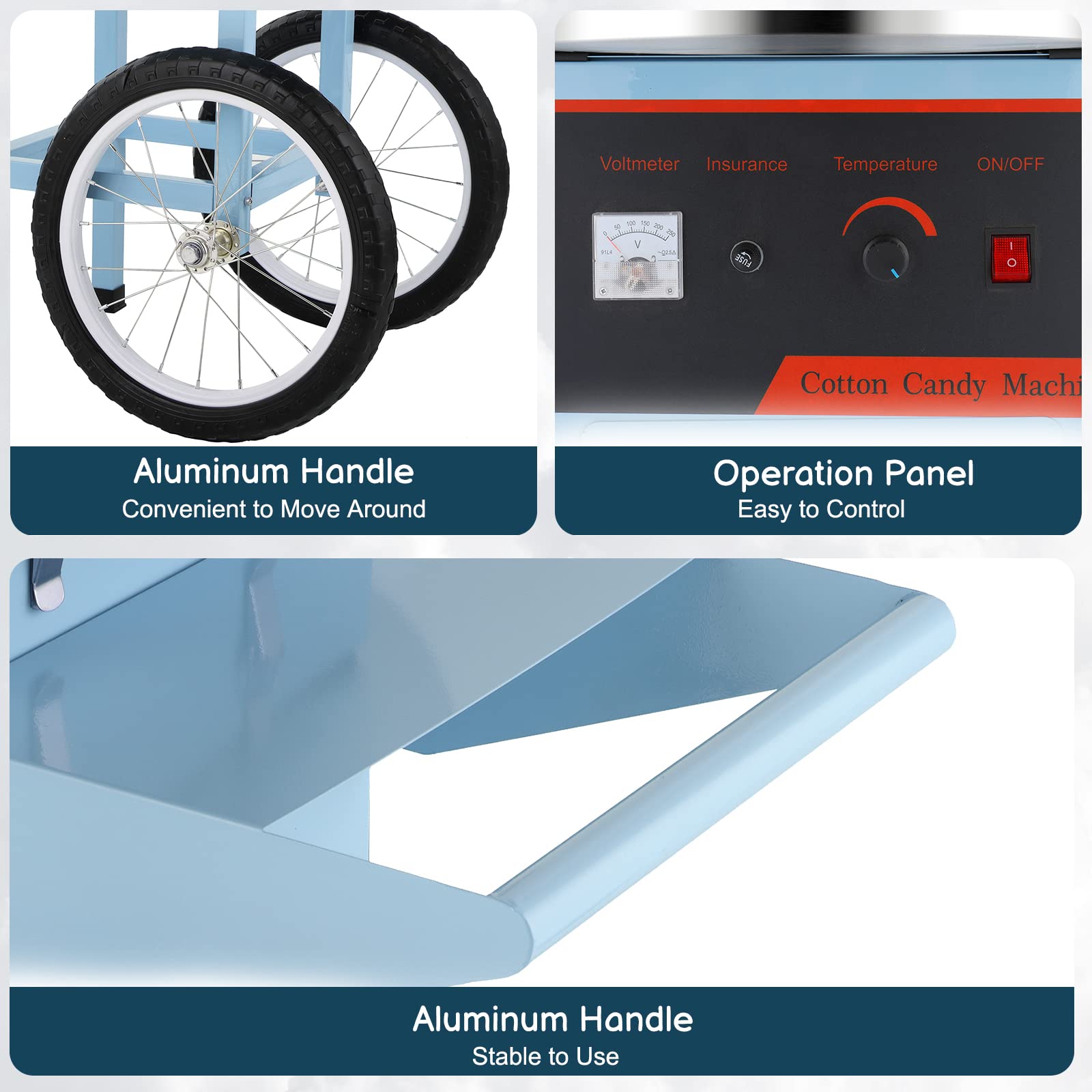 ROVSUN 21" 980W 110V Cotton Candy Machine Cart with Bowl & Cover Blue