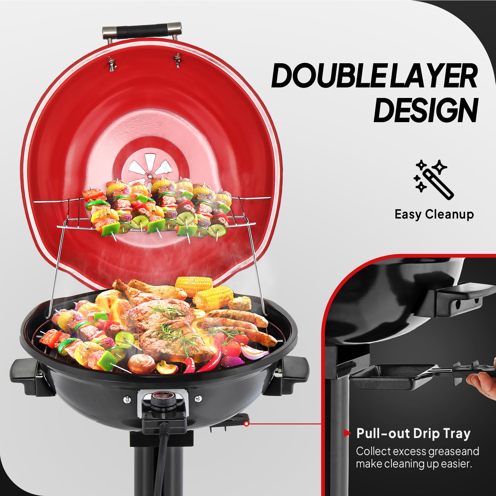 ROVSUN 1,600W Vertical Electric Grill with Cover Red