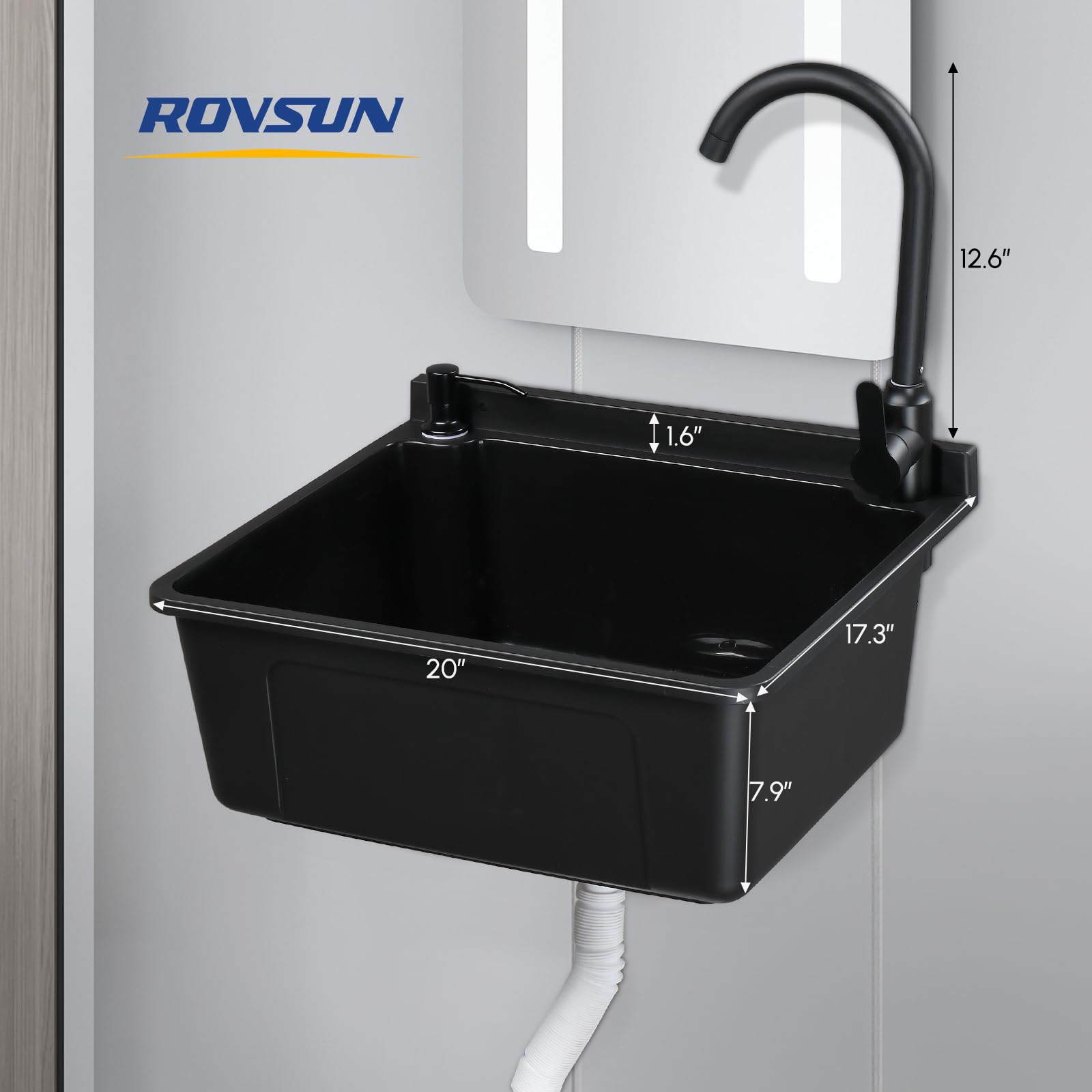 ROVSUN 20" x 17" Plastic Wall-Mounted Utility Sink with Wall Bracket Black