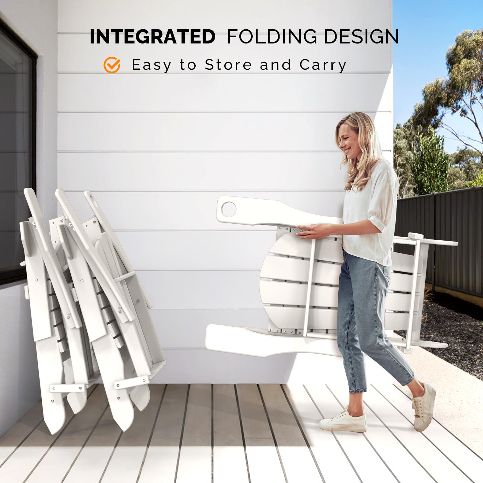 Plastic Folding HDPE Adirondack Chair with Ottoman White