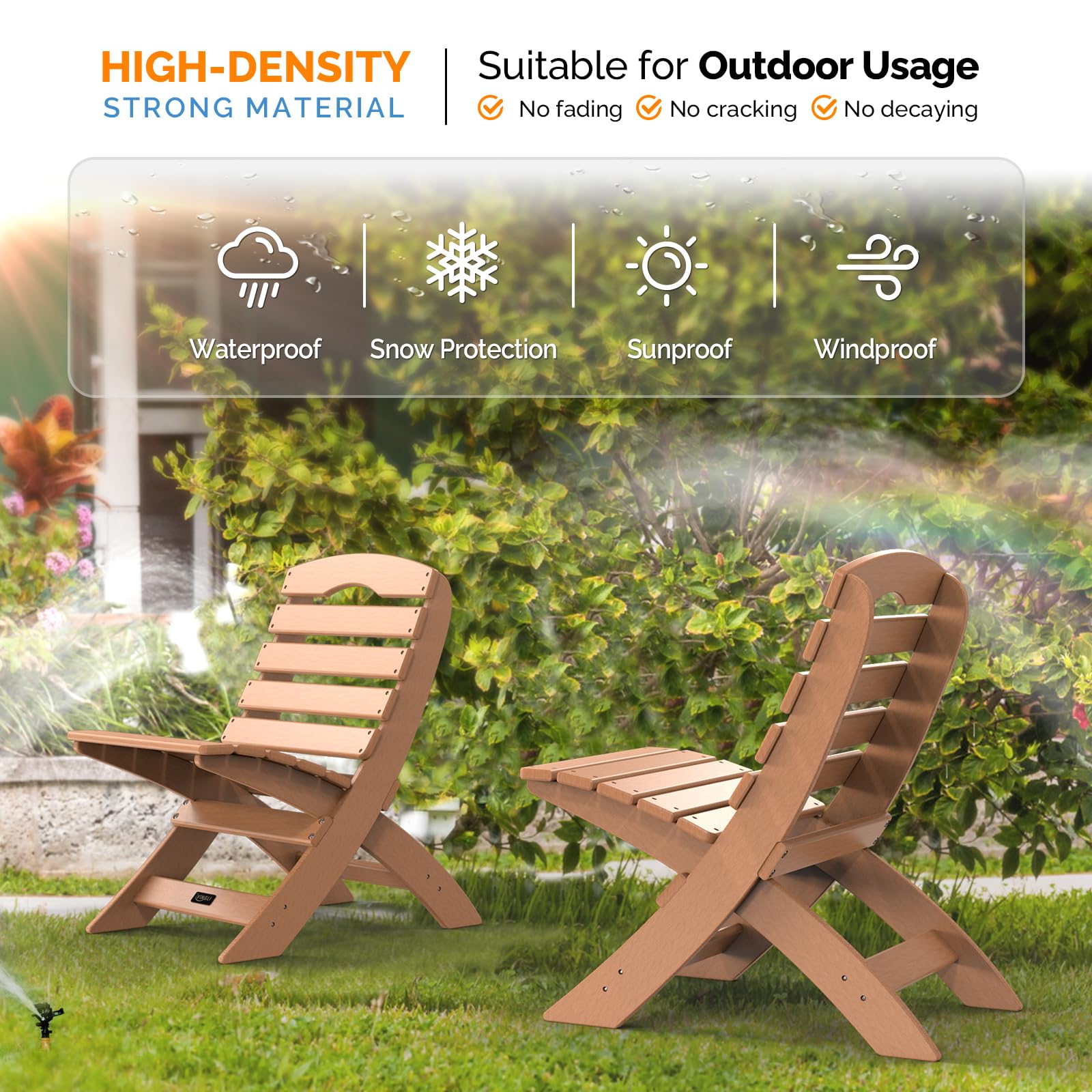 Portable Plastic Folding HDPE Adirondack Chair Teak