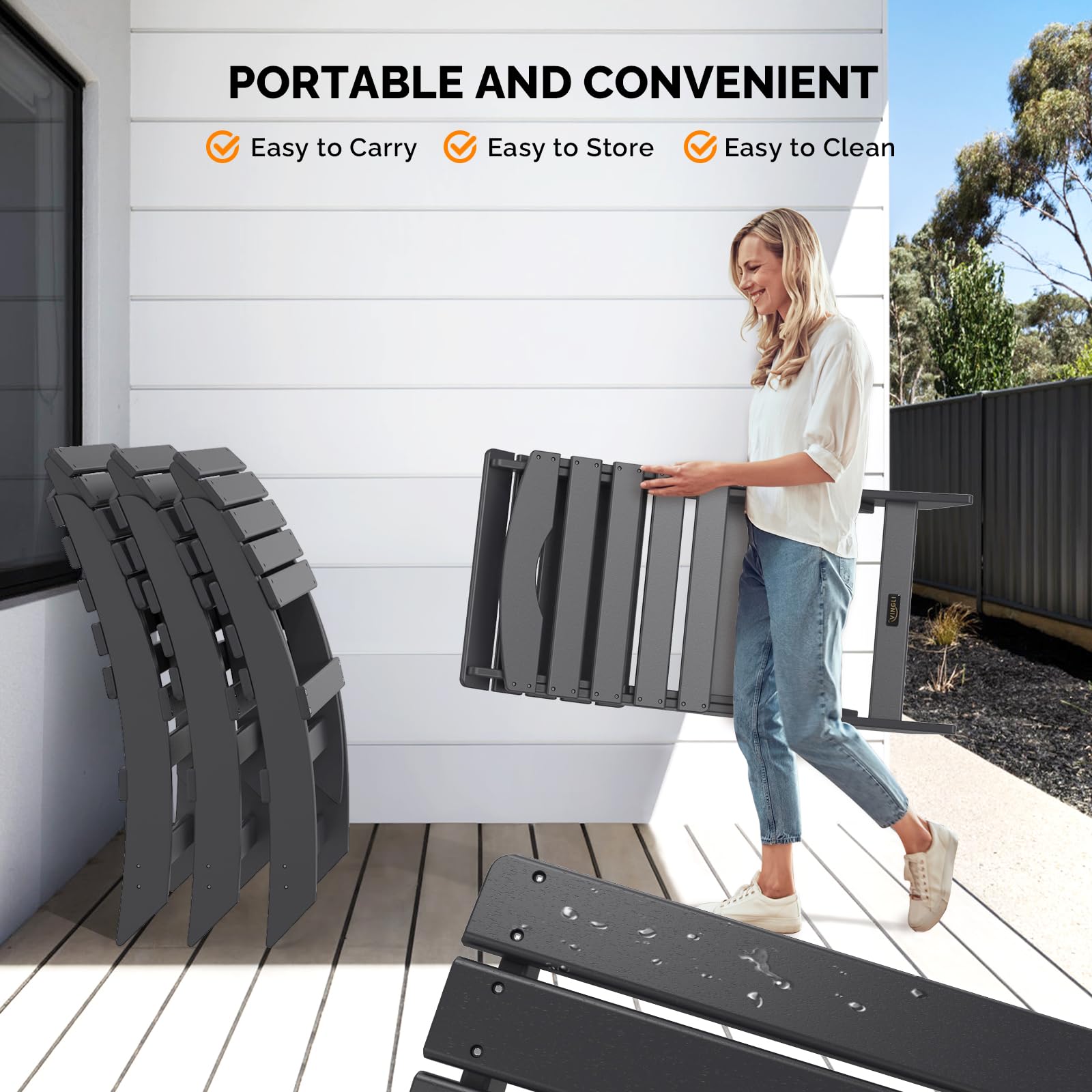 Portable Plastic Folding HDPE Adirondack Chair Black