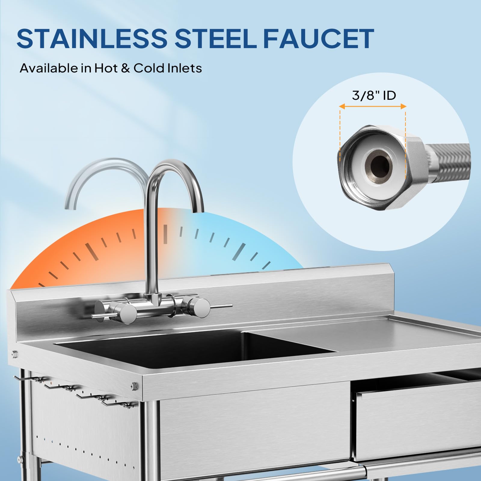 ROVSUN 36" x 21" 1 Compartment Stainless Steel Sink with Storage Drawer