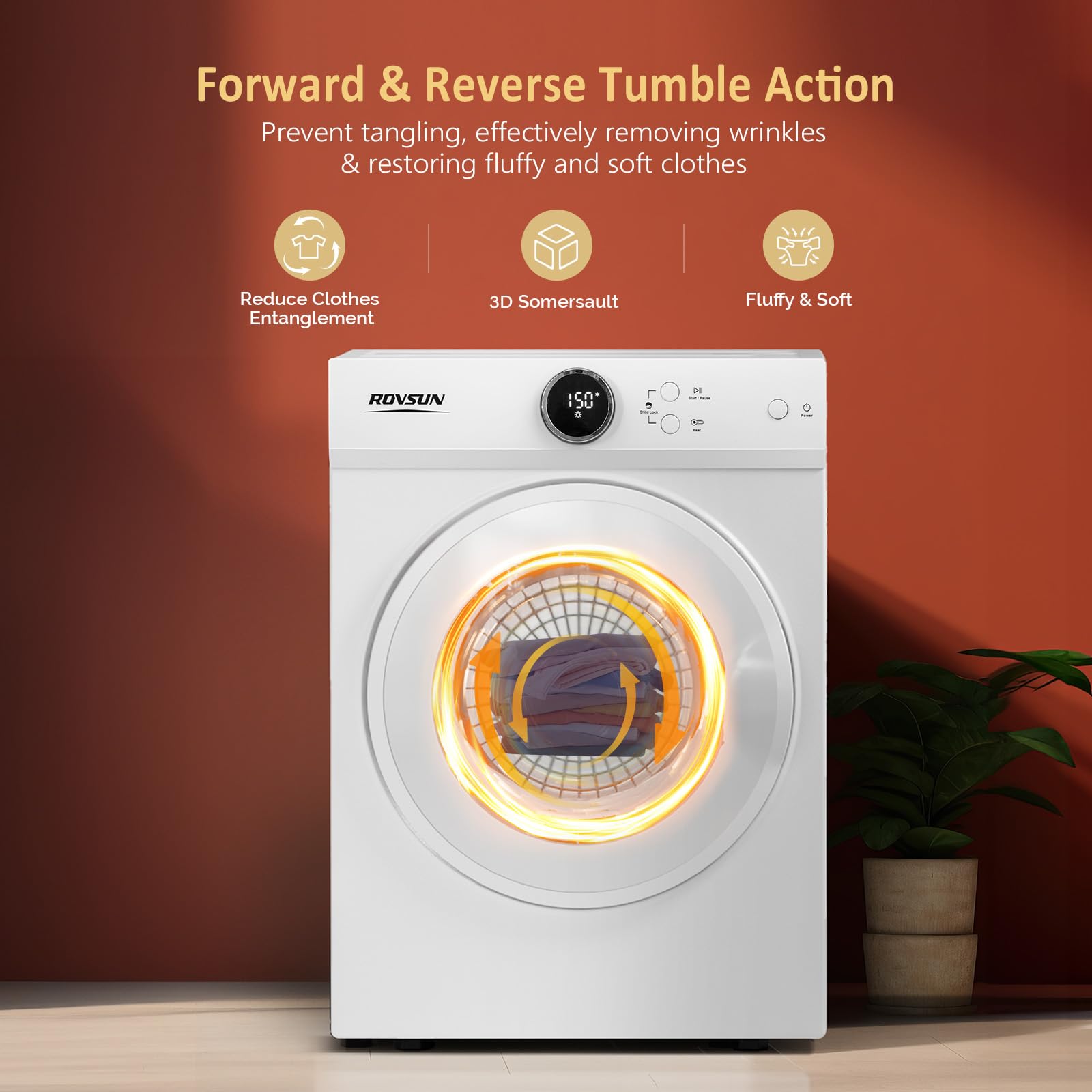 ROVSUN 1.8 Cu.Ft 1,020W 110V Tumble Clothes Dryer with Electronic Screen Control