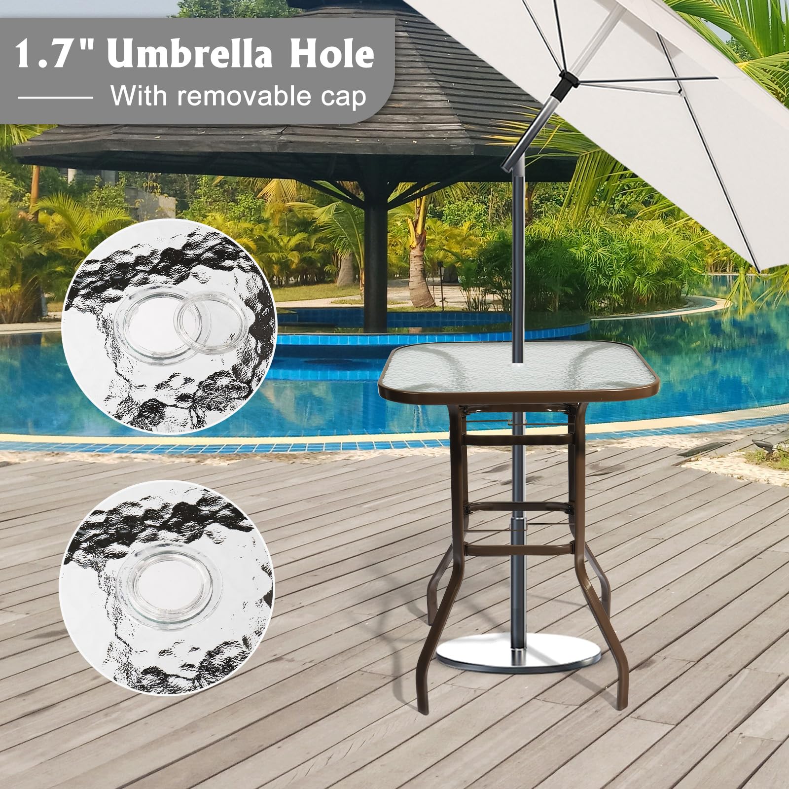 40" Outdoor Bar Table with Umbrella Hole Brown
