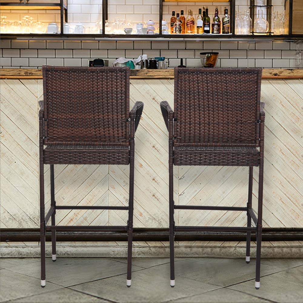 Outdoor Wicker Bar Stools Set with Armrest