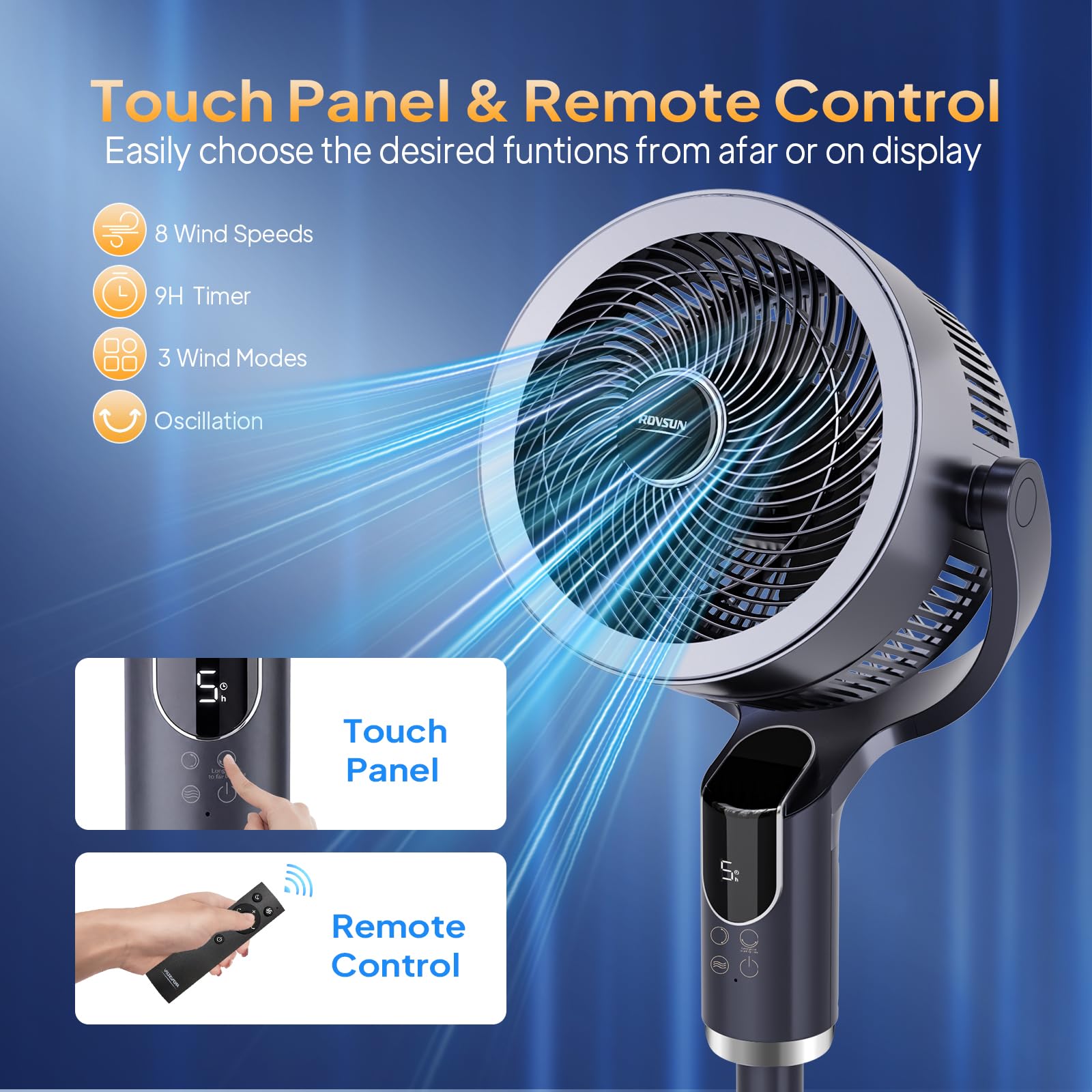 ROVSUN 43" 40W 110V Industrial Pedestal Fan Dark Grey