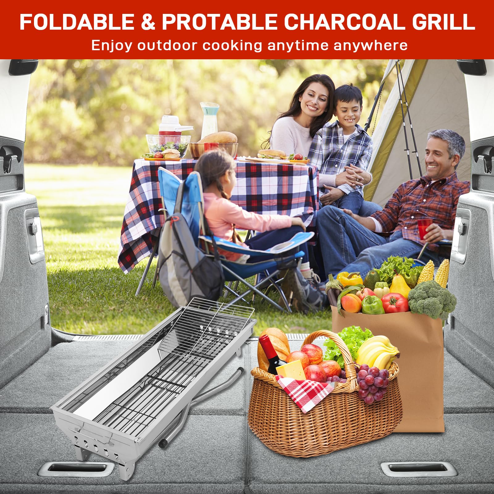 ROVSUN 28" Portable Stainless Steel Charcoal Grill Foldable
