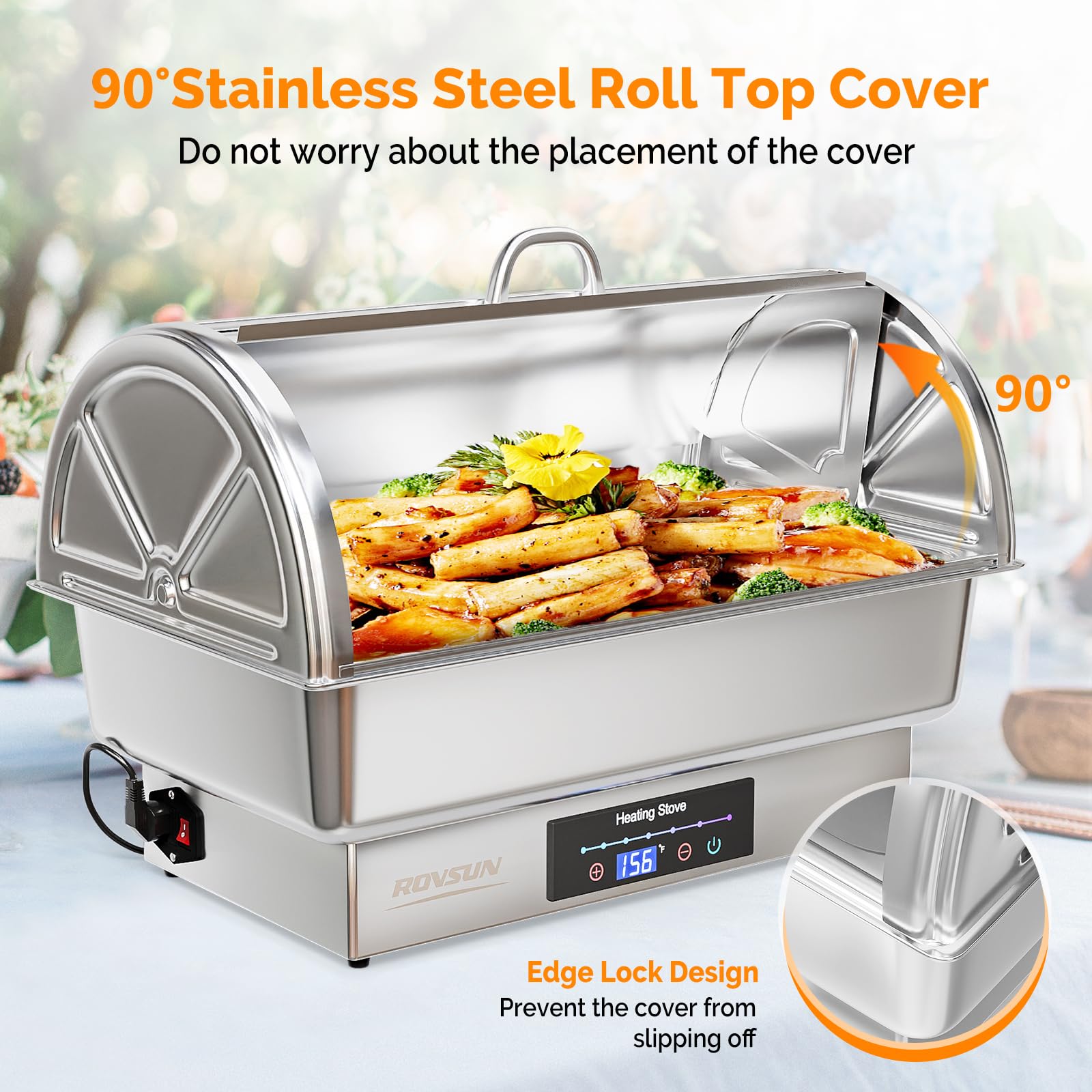 ROVSUN 9 QT Roll Top Stainless Steel Electric Chafing Dish Buffet Set with Temp Control