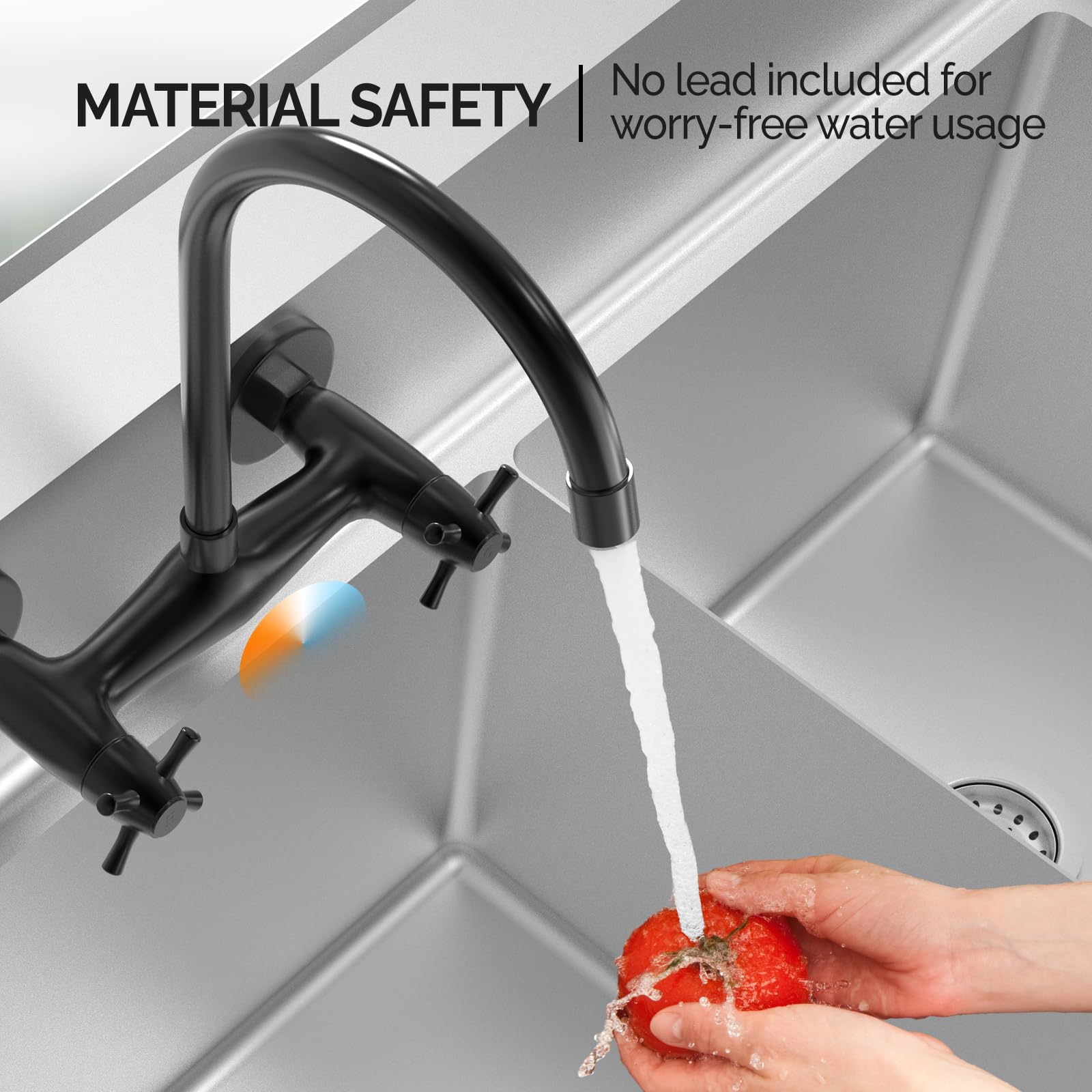 ROVSUN 60" x 24" 3 Compartment 304 Stainless Steel Sink with Backsplash