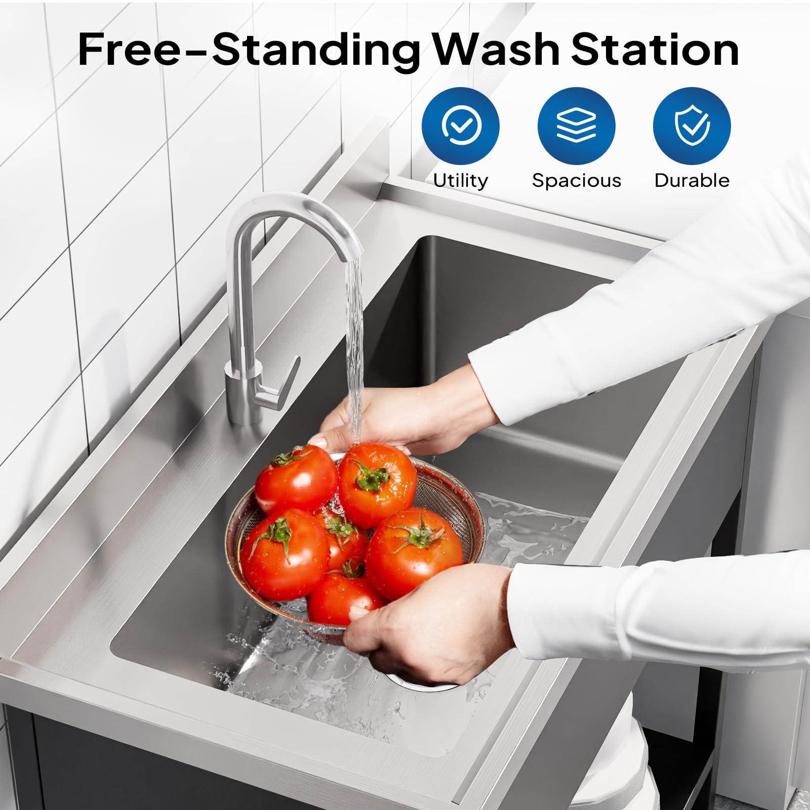 ROVSUN 36" x 20" Stainless Steel Utility Sink with Faucet