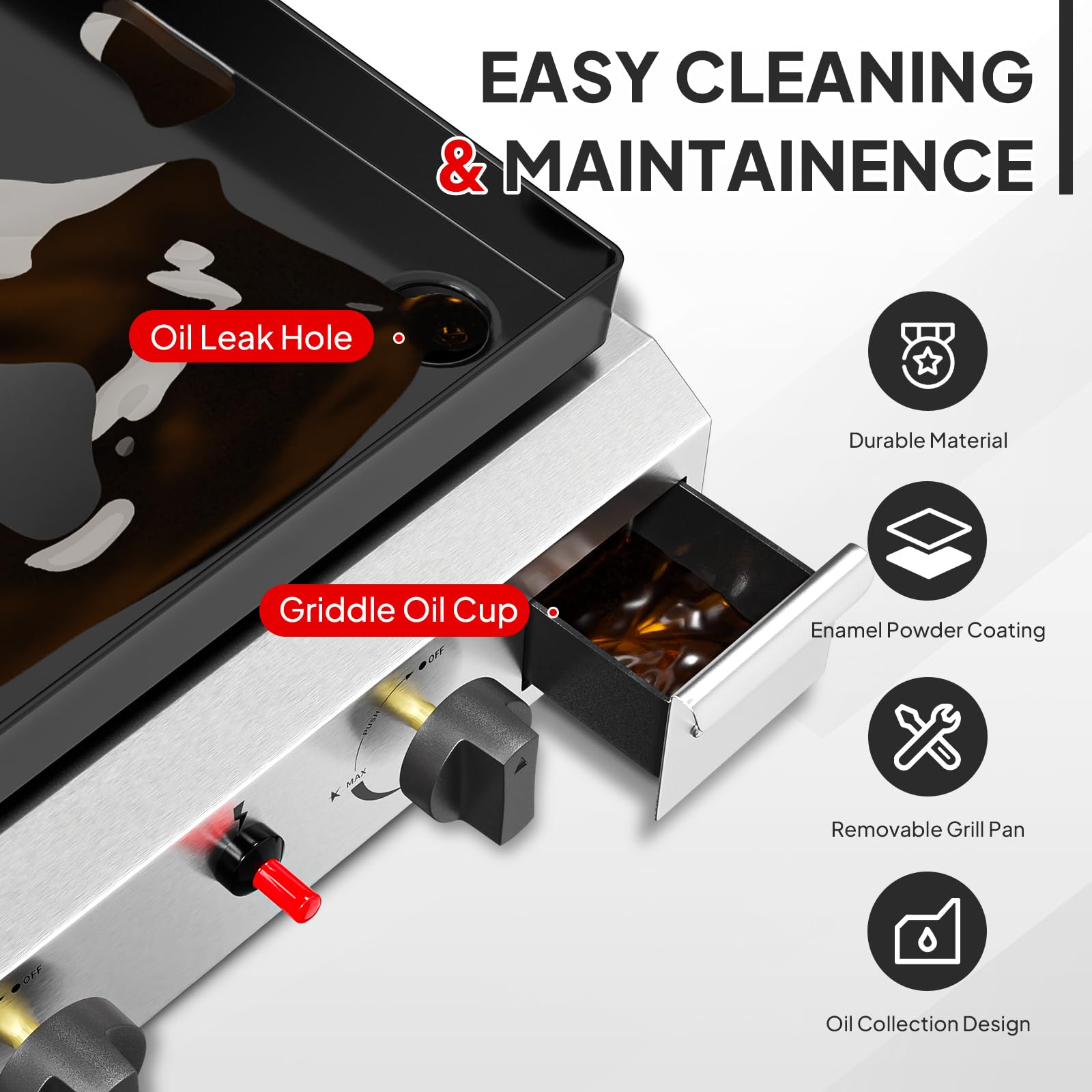 ROVSUN 2-Burner 20,000 BTU Portable Rolling Propane Outdoor Griddle with Stand & Lid