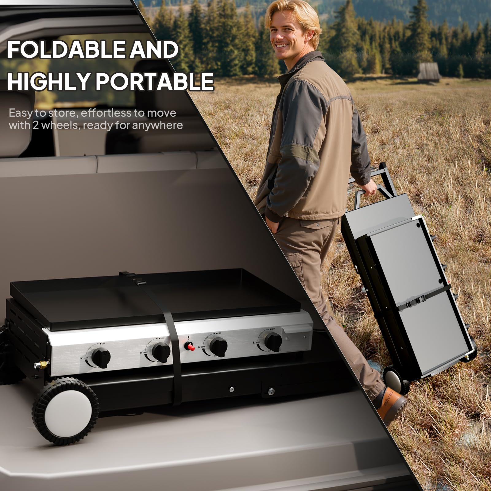 ROVSUN 4-Burner 40,000 BTU Foldable Propane Griddle with Wheels