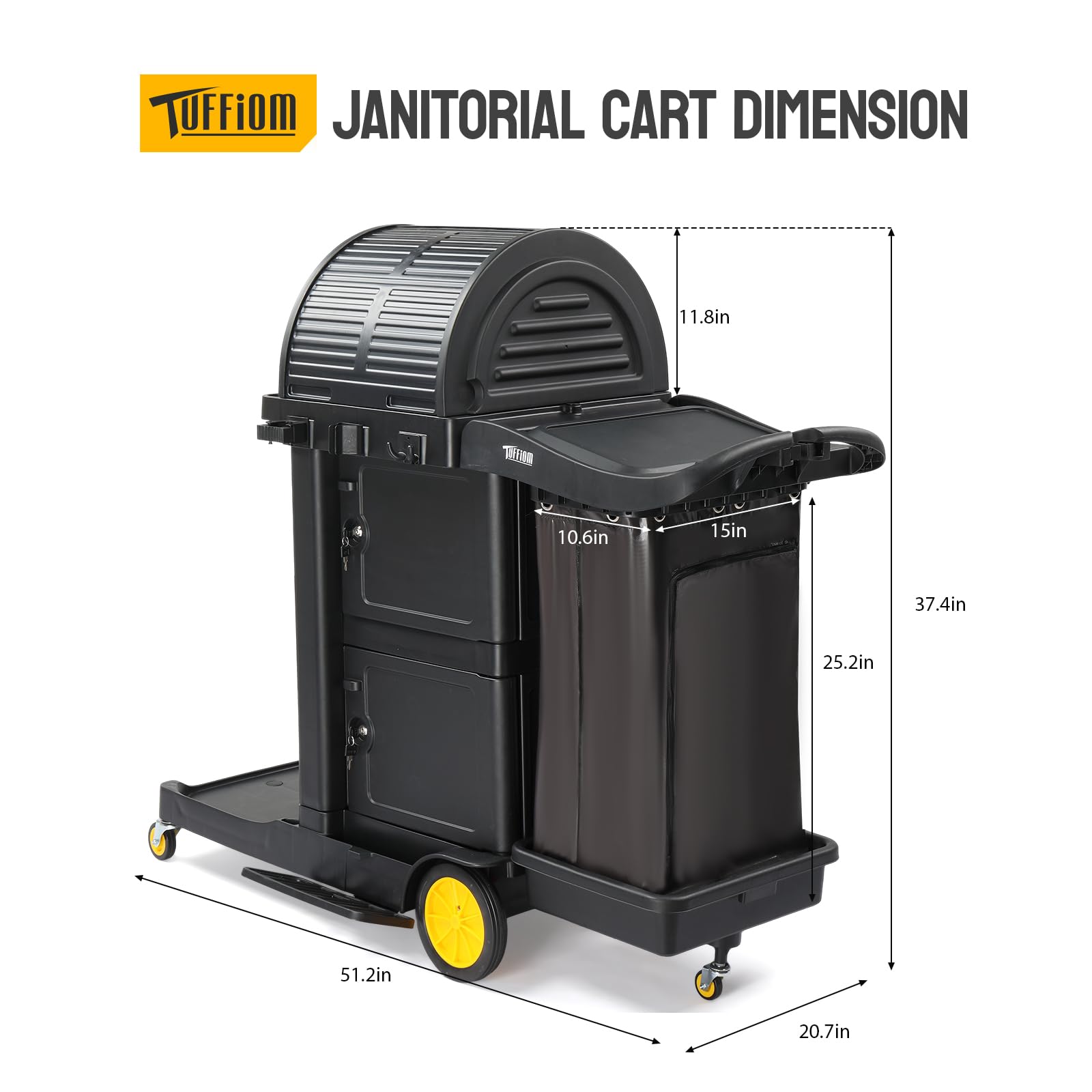 51" Janitorial Cart Cleaning Cart with Key-Locking Cabinet