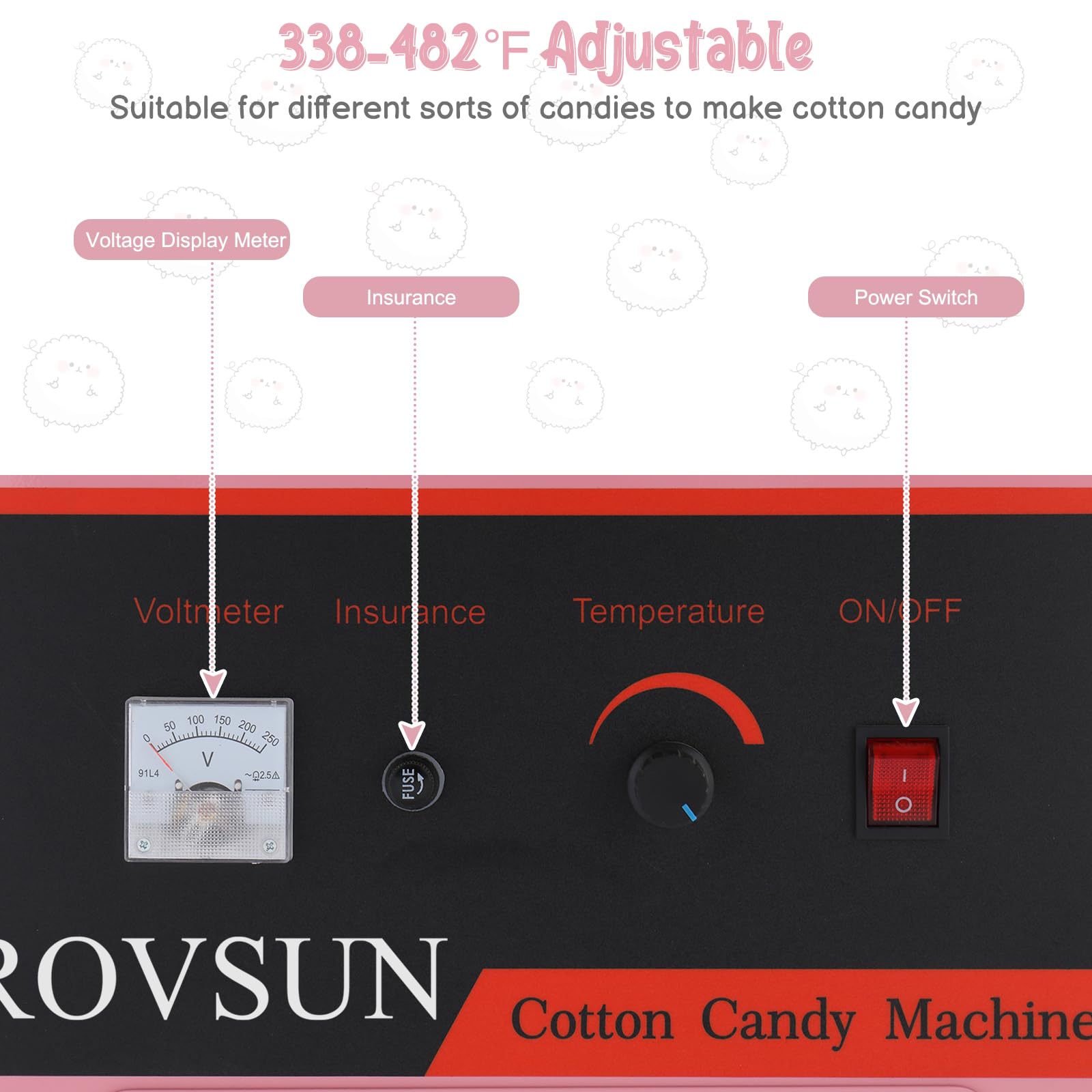 ROVSUN 21" 980W 110V Cotton Candy Machine with Bowl Pink