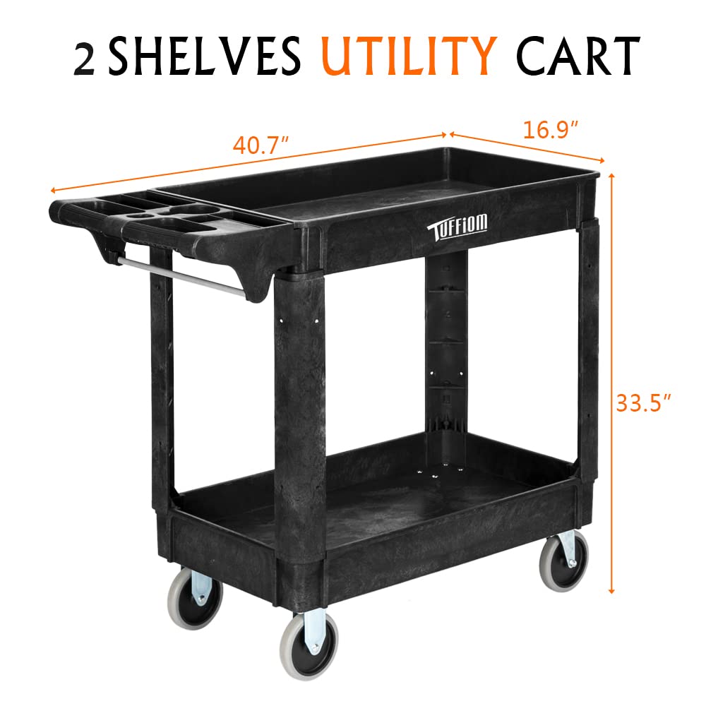 2-Tier 40" x 17" 550 lb. Capacity Plastic Utility Cart with Wheels Black