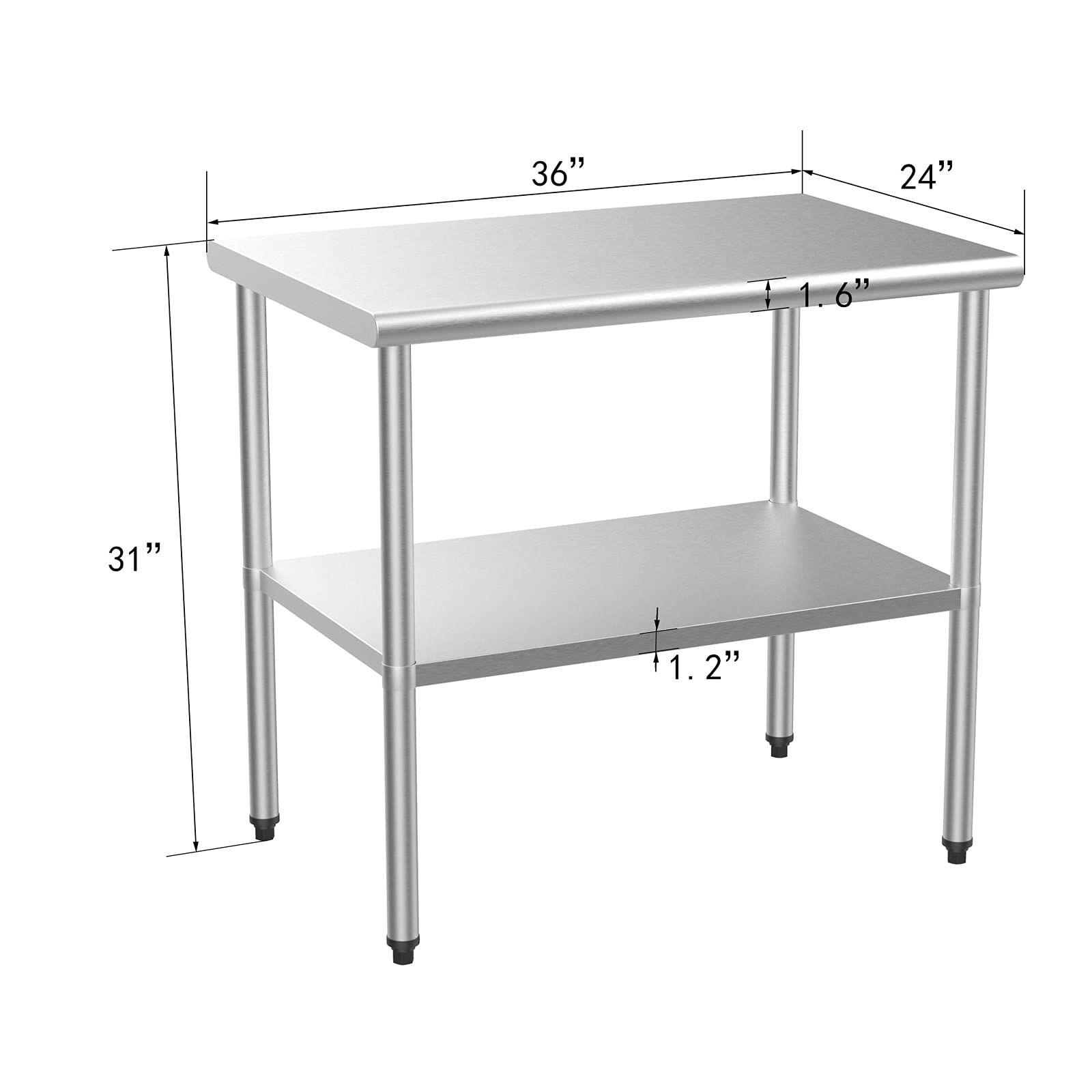 ROVSUN 36" x 24" Stainless Steel Table with Undershelf