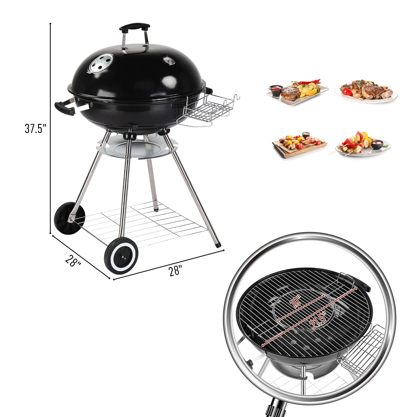 ROVSUN 22" Charcoal Grill with Wheels and Storage Holder