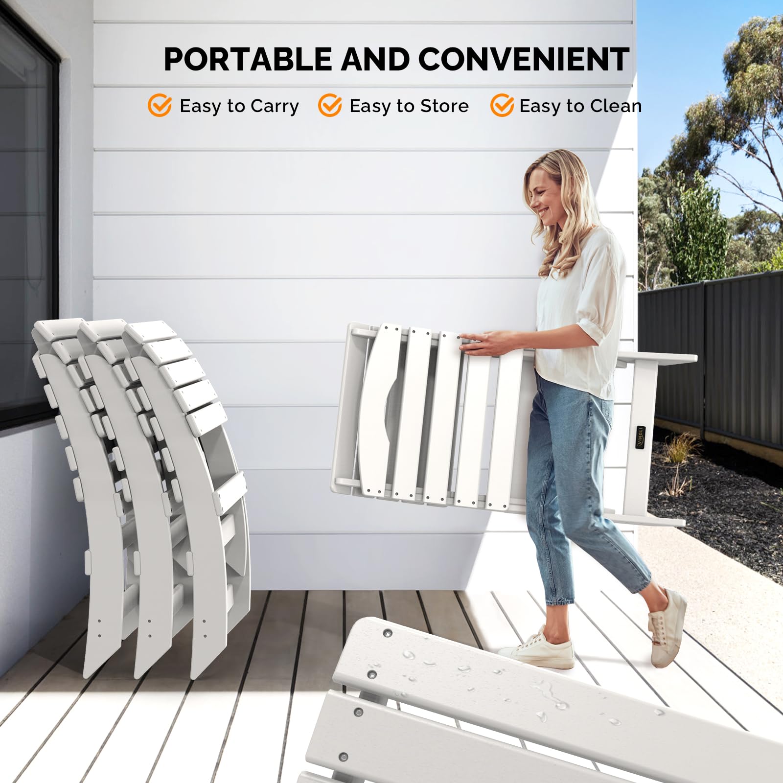 Portable Plastic Folding HDPE Adirondack Chair White
