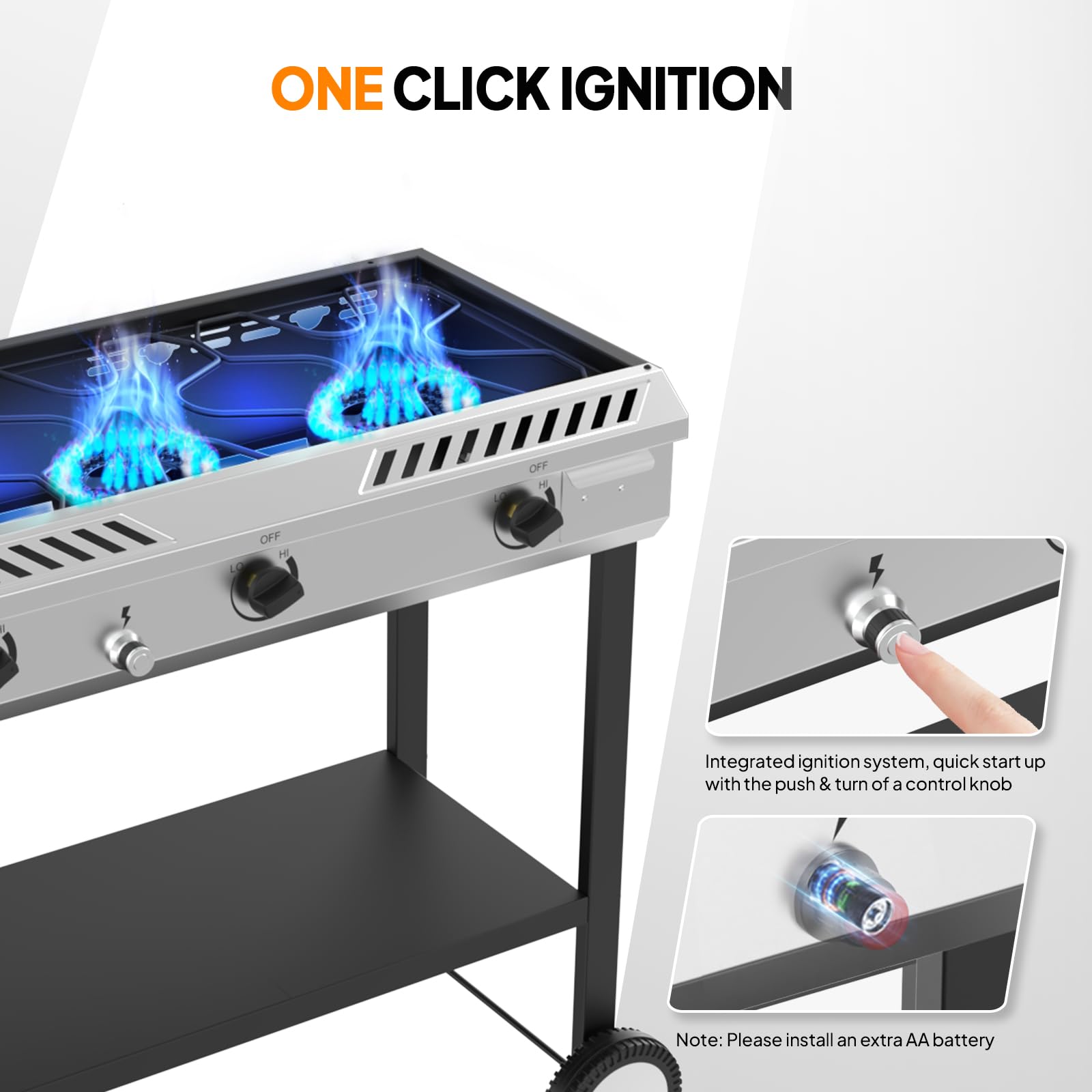 ROVSUN 3-Burner 225,000 BTU Outdoor Camping Propane Stove with Wheels