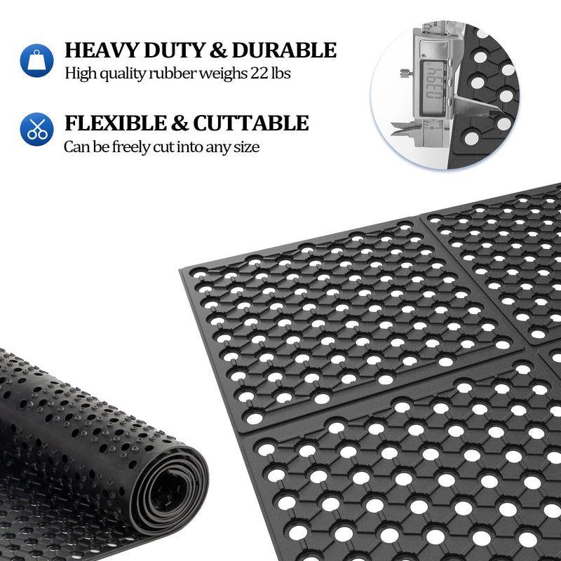ROVSUN 36'' x 118''(3 x 10 FT) Rubber Floor Mat Anti-Fatigue Non-Slip with Holes