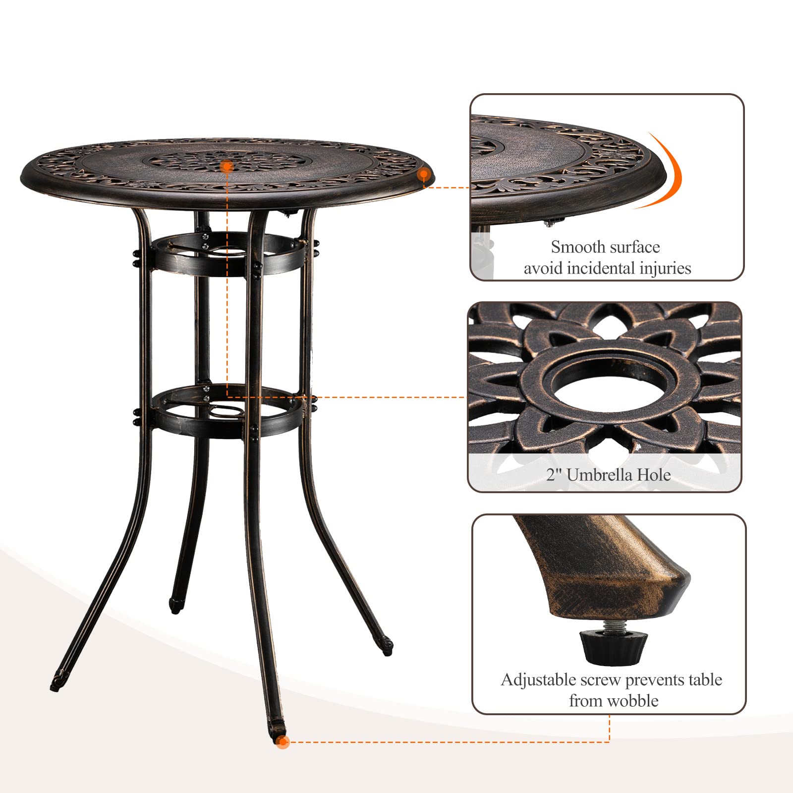 32" Round Outdoor Bar Table with Umbrella Hole Bronze