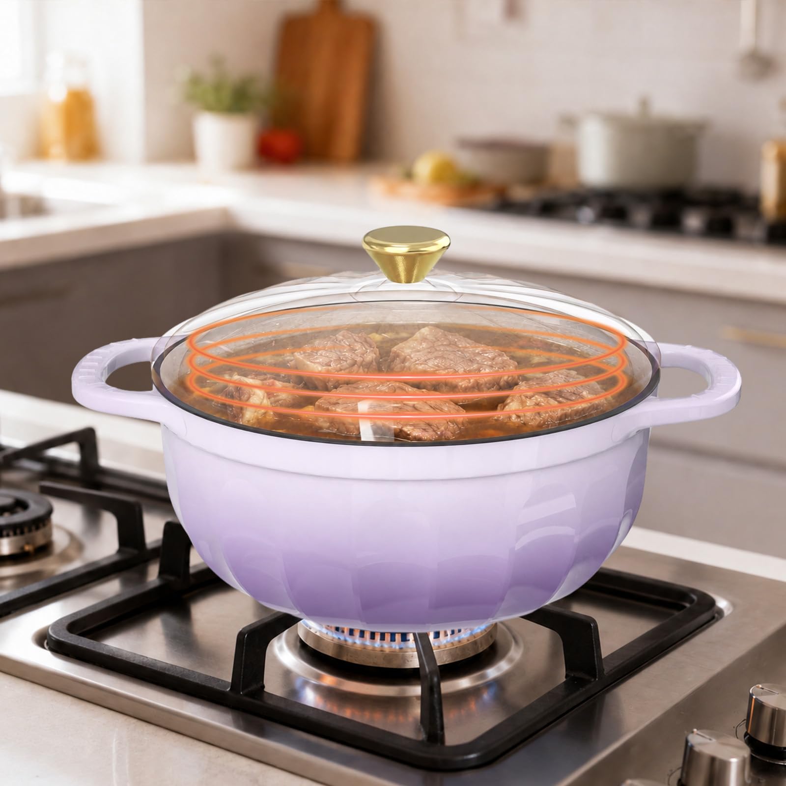 ROVSUN 5 QT Enameled Cast Iron Round Dutch Oven Purple Gradient