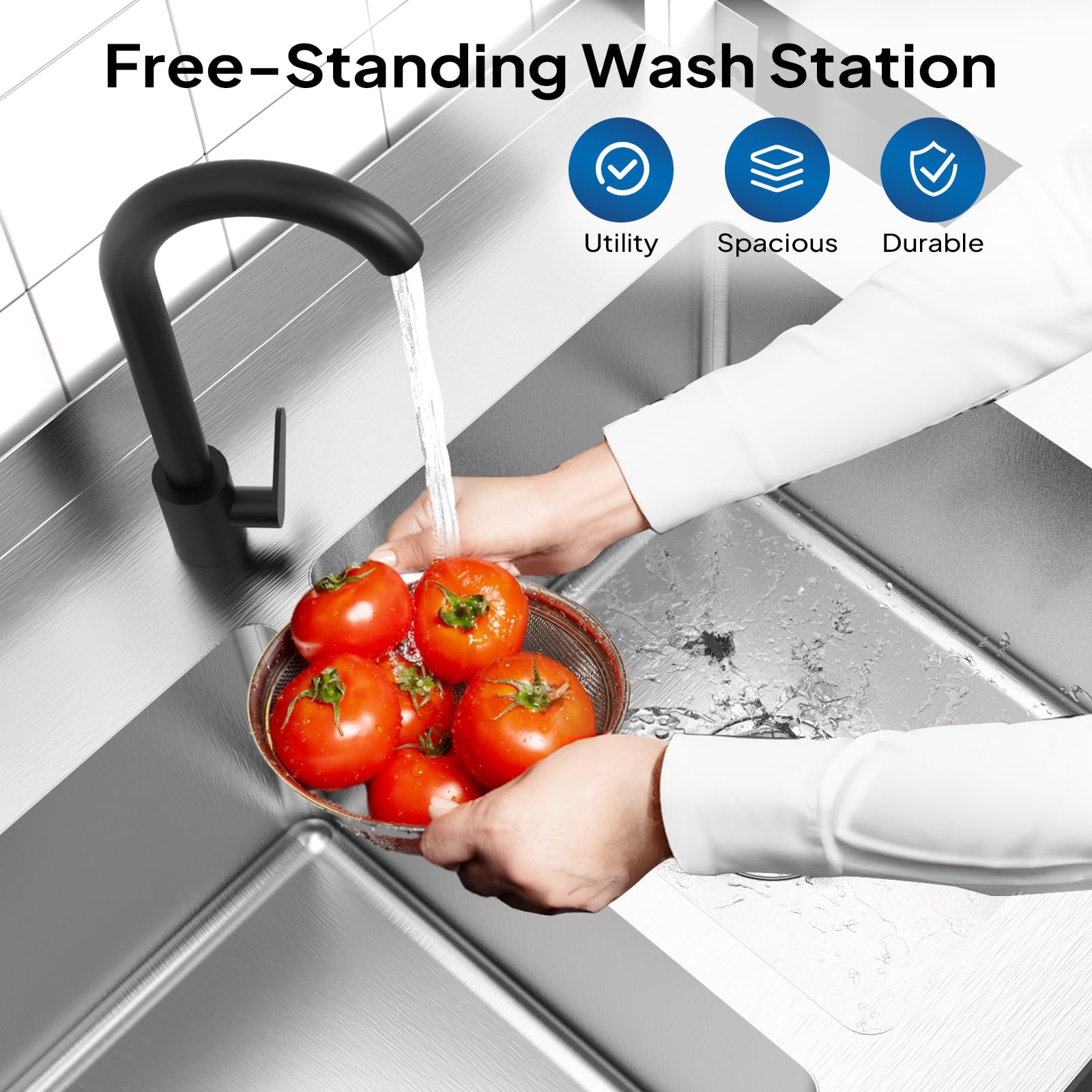 ROVSUN 48" x 24" Stainless Steel Double Bowl Utility Sink with Faucet